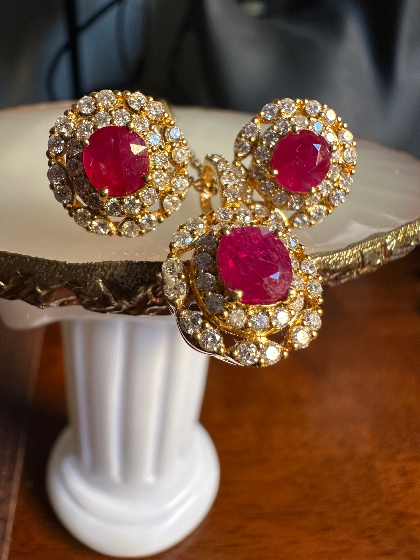 Natural Burmese Unheated Ruby & Diamond Halo Pendant (Matching Earrings Available)