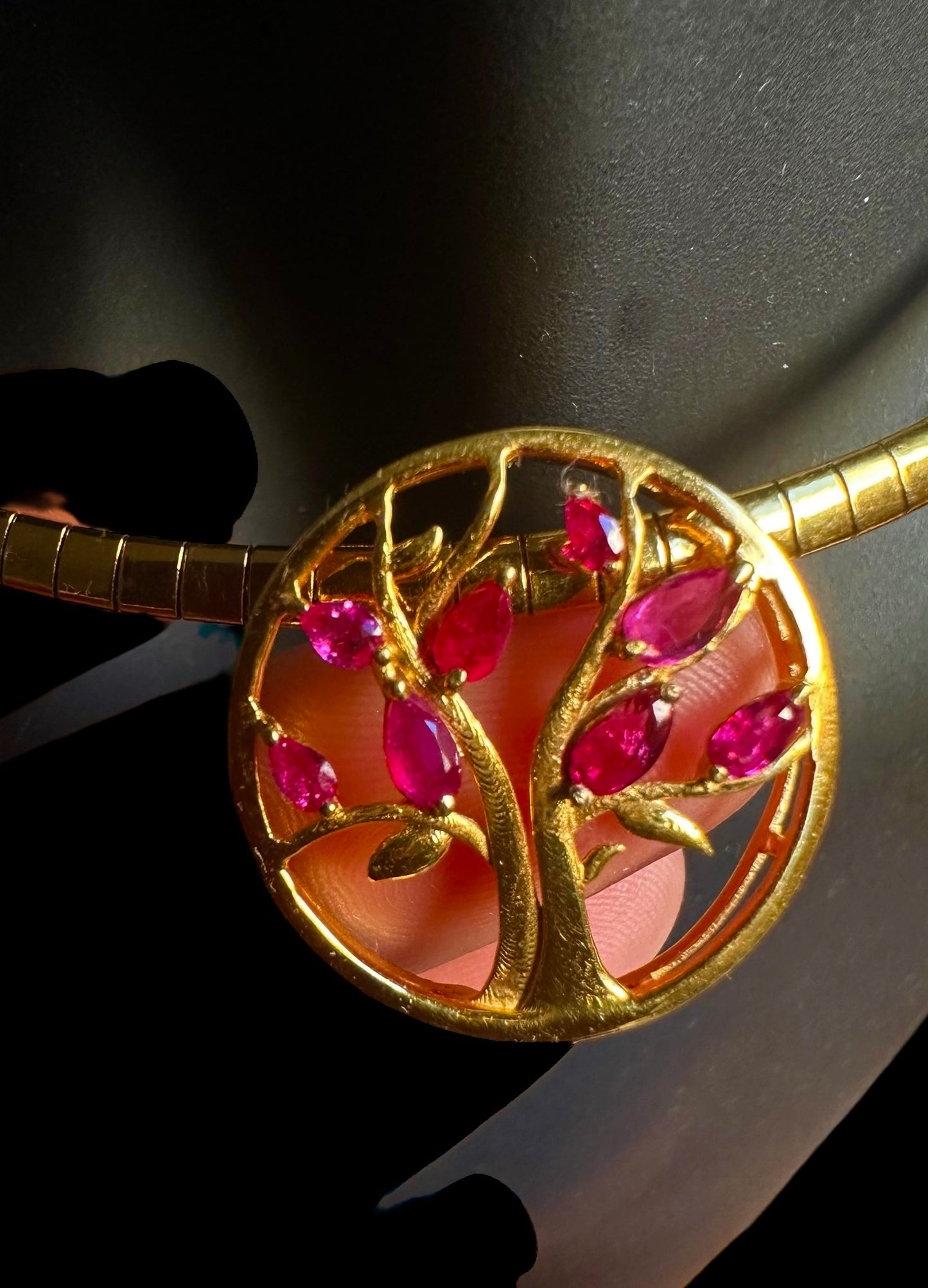 Modern Tree of Life Pendant with Natural Unheated Burmese Rubies on a Solid Gold Chain