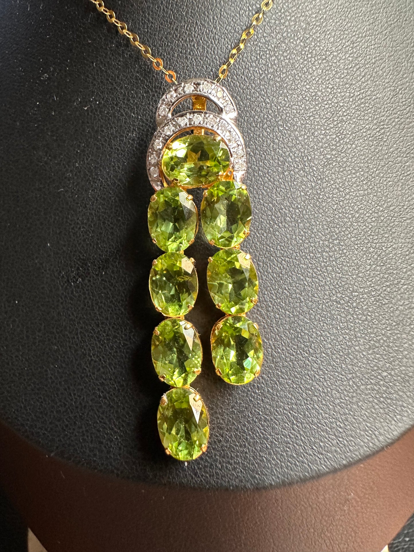 Natural Unheated Burmese Peridot (11 CT) and Natural Diamonds Pendant in 18K Solid Gold