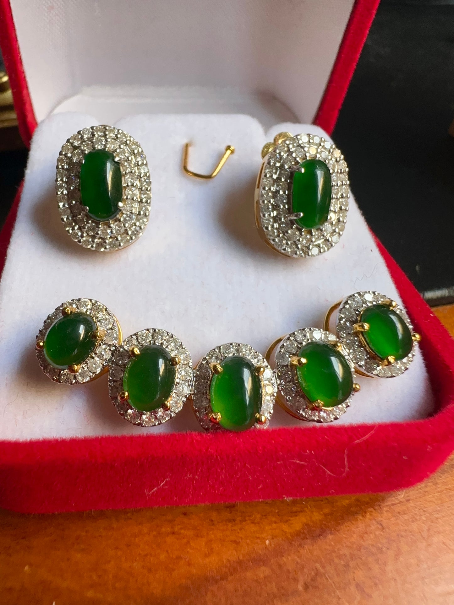 Burmese Jadeite Jade with Natural Diamonds Earrings in Solid Gold