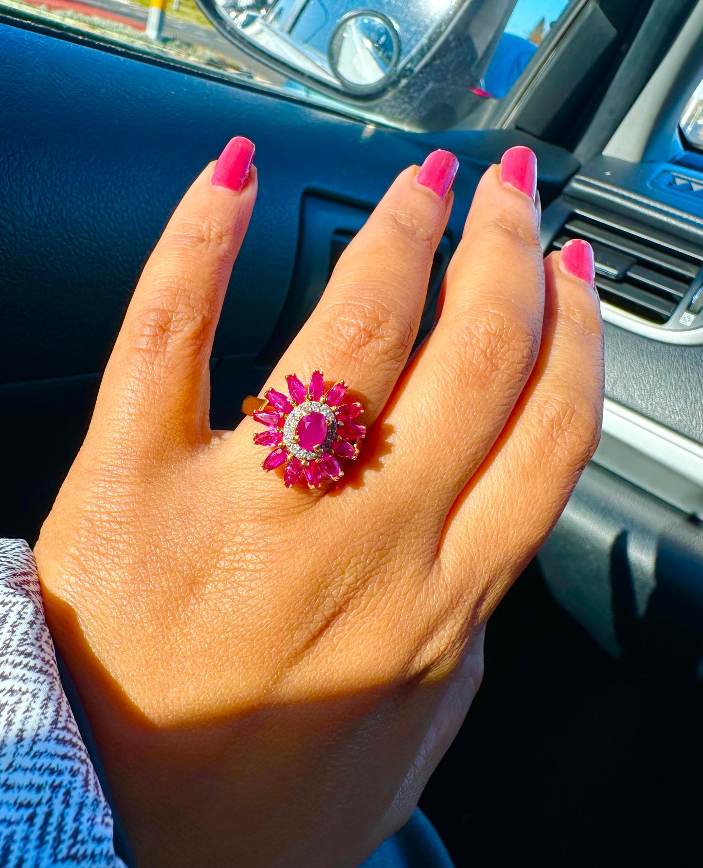 Vintage Sunflower Design Burmese Natural Unheated Ruby (2.65CT) and Diamonds Ring in 20K Solid Gold