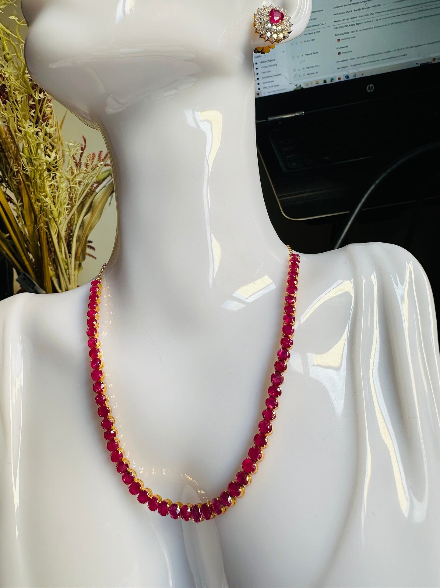 Total 21CT Natural Unheated Burma Ruby necklace/tennis necklace in 20K Gold
