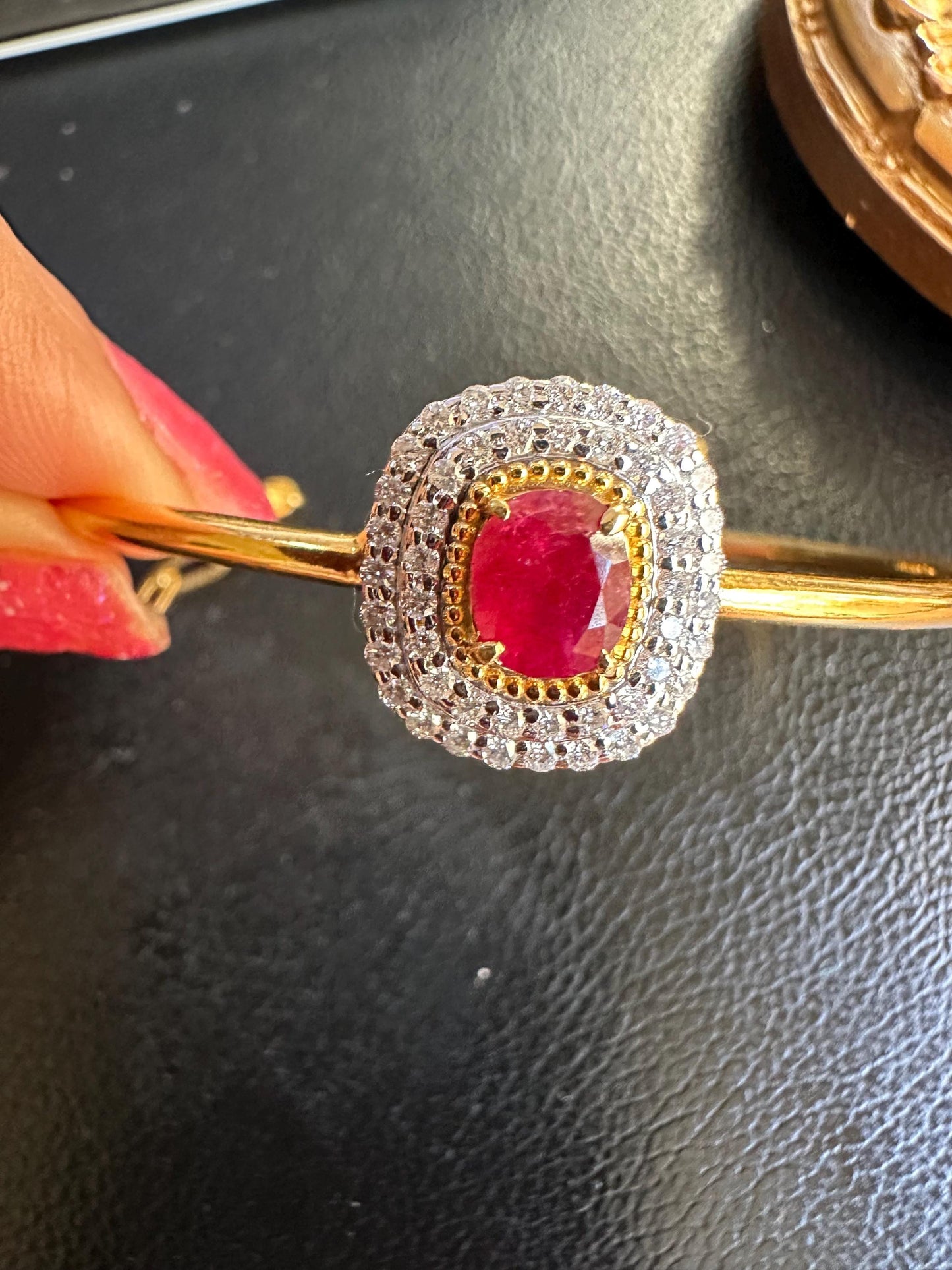 Natural Unheated Burmese Rubies and Natural Diamonds Bangle in 18K Solid Gold
