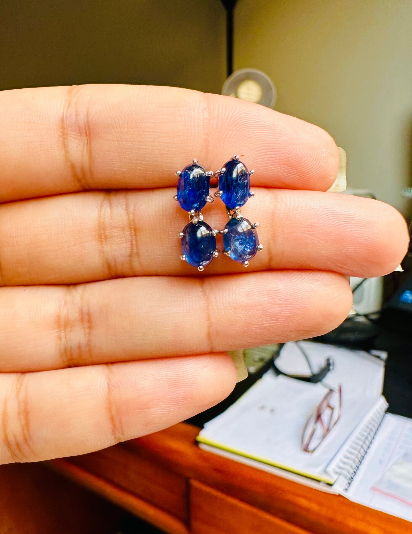 5.3 CT Natural Unheated Burmese (4) Sapphire Cabochons Earring