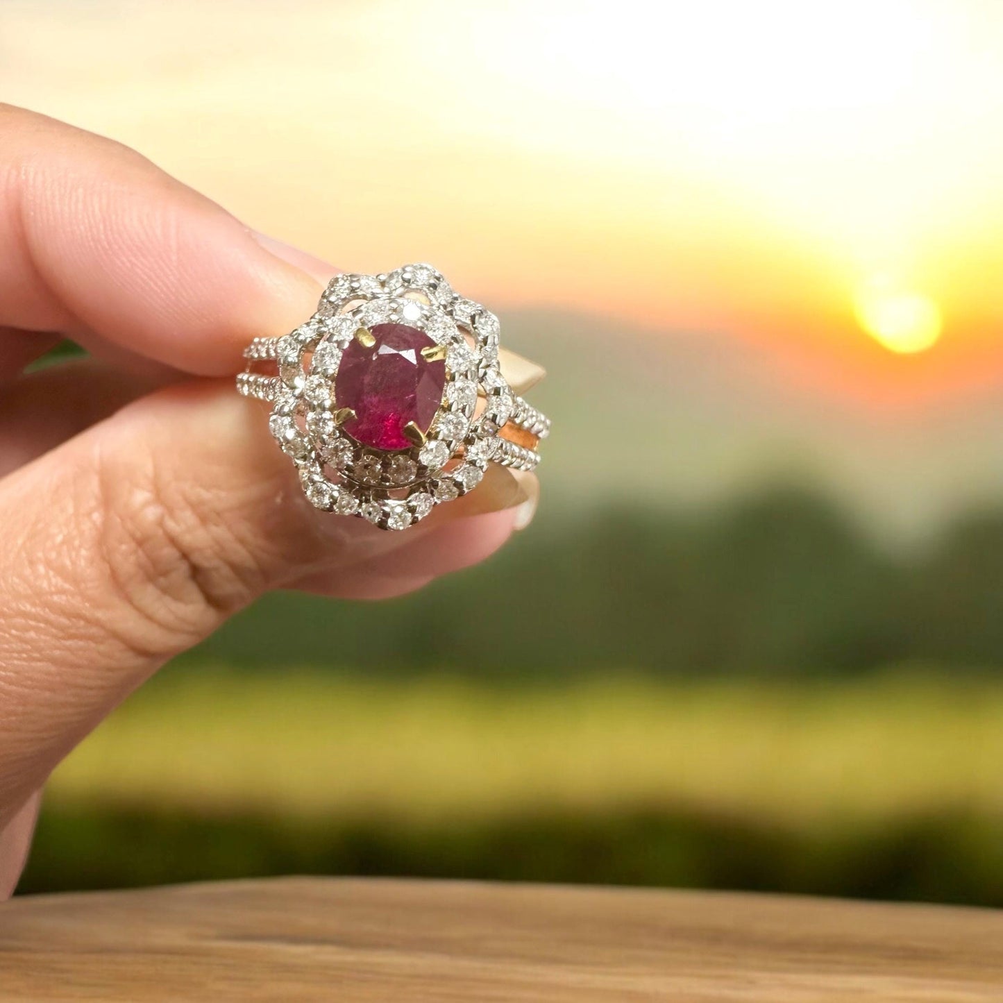 Beautiful Blood Red colour Natural Unheated Burmese Ruby (1.1CT) with Natural Diamonds Ring