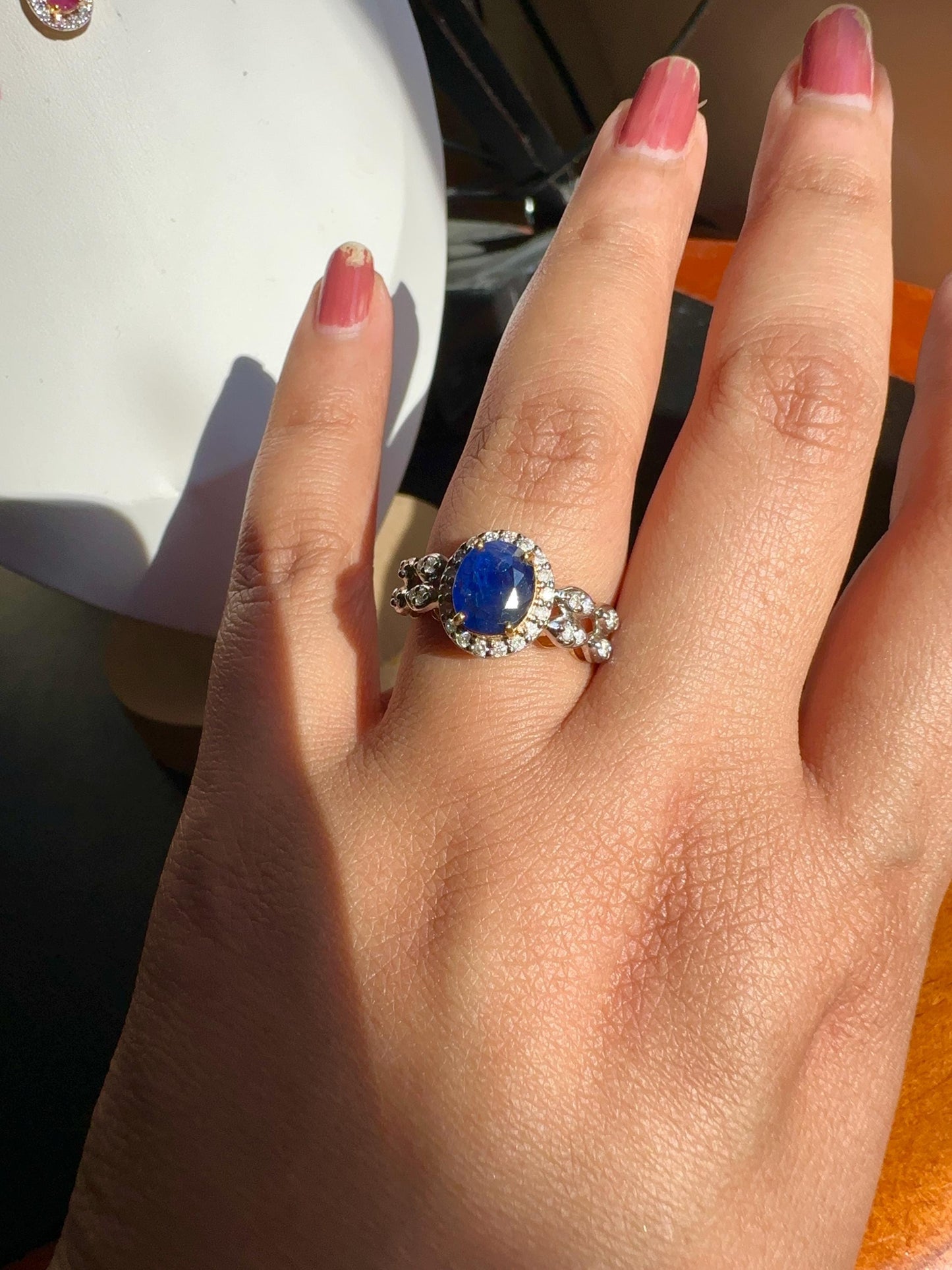 Full 2 Carats of Natural Unheated Sapphire and natural Diamond Ring in 20K Solid Gold