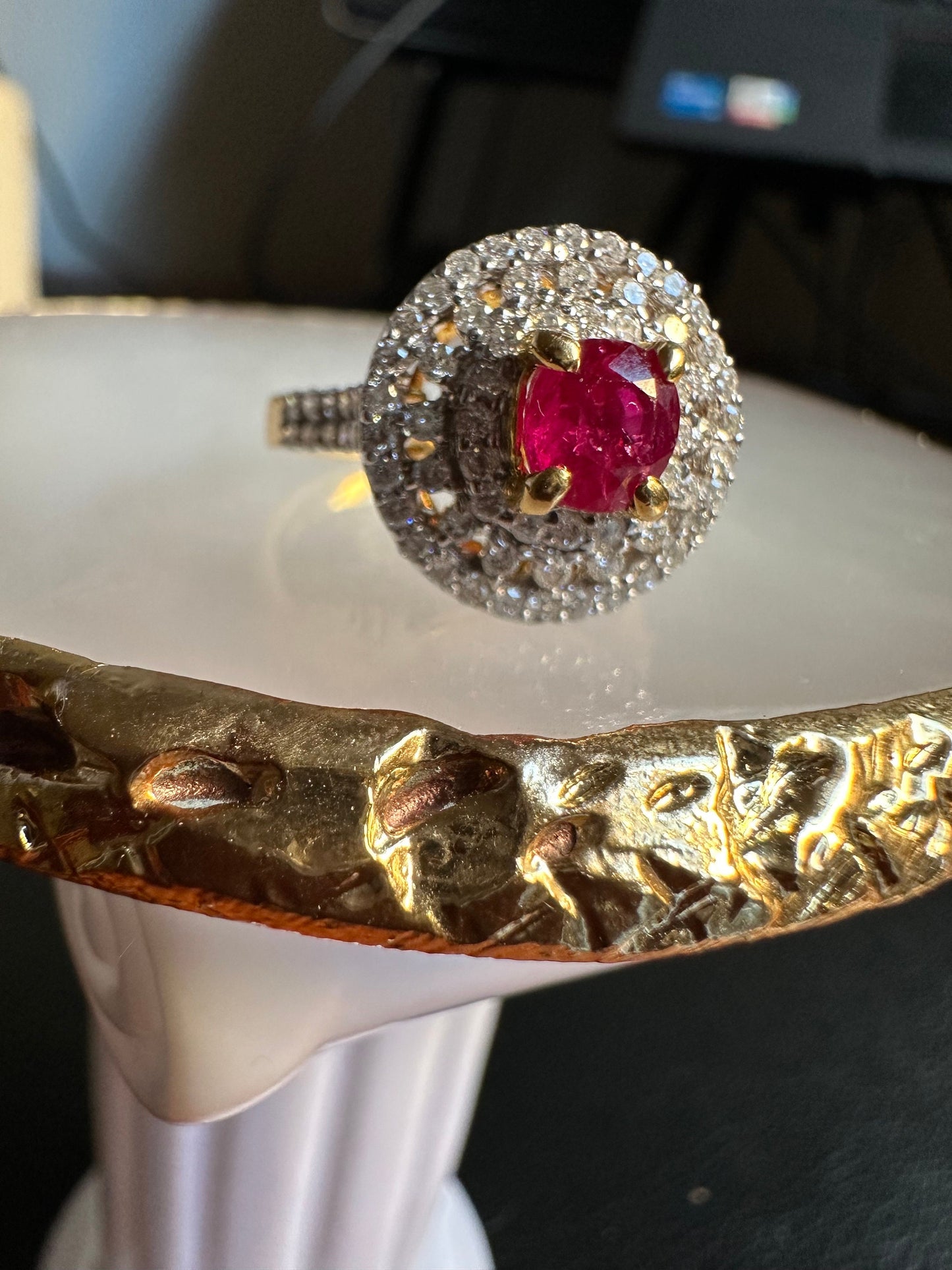 Burmese Natural Unheated Ruby (1.04CT) and Natural Diamonds Ring in 18K Solid Gold