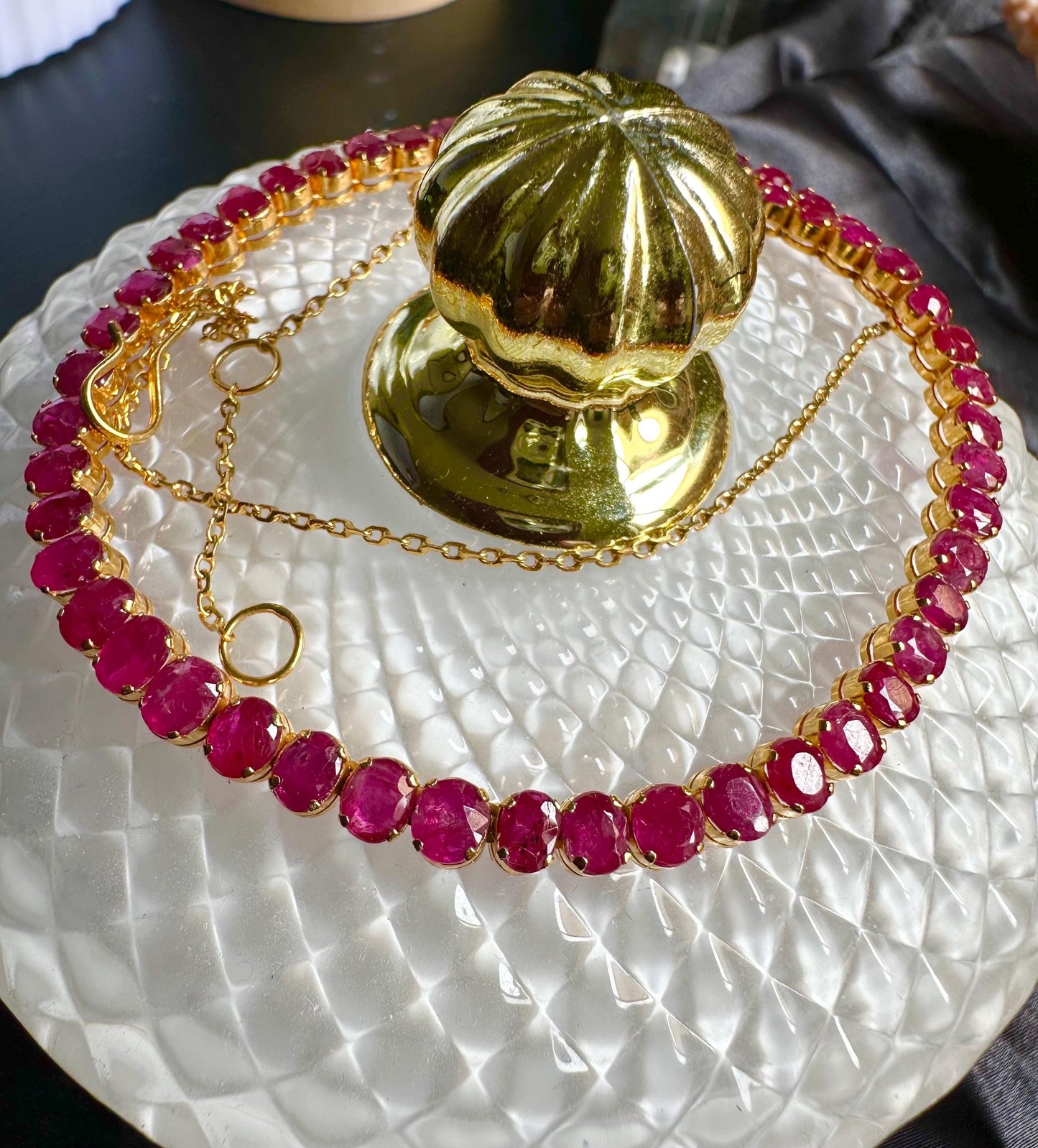Total 21CT Natural Unheated Burma Ruby necklace/tennis necklace in 20K Gold