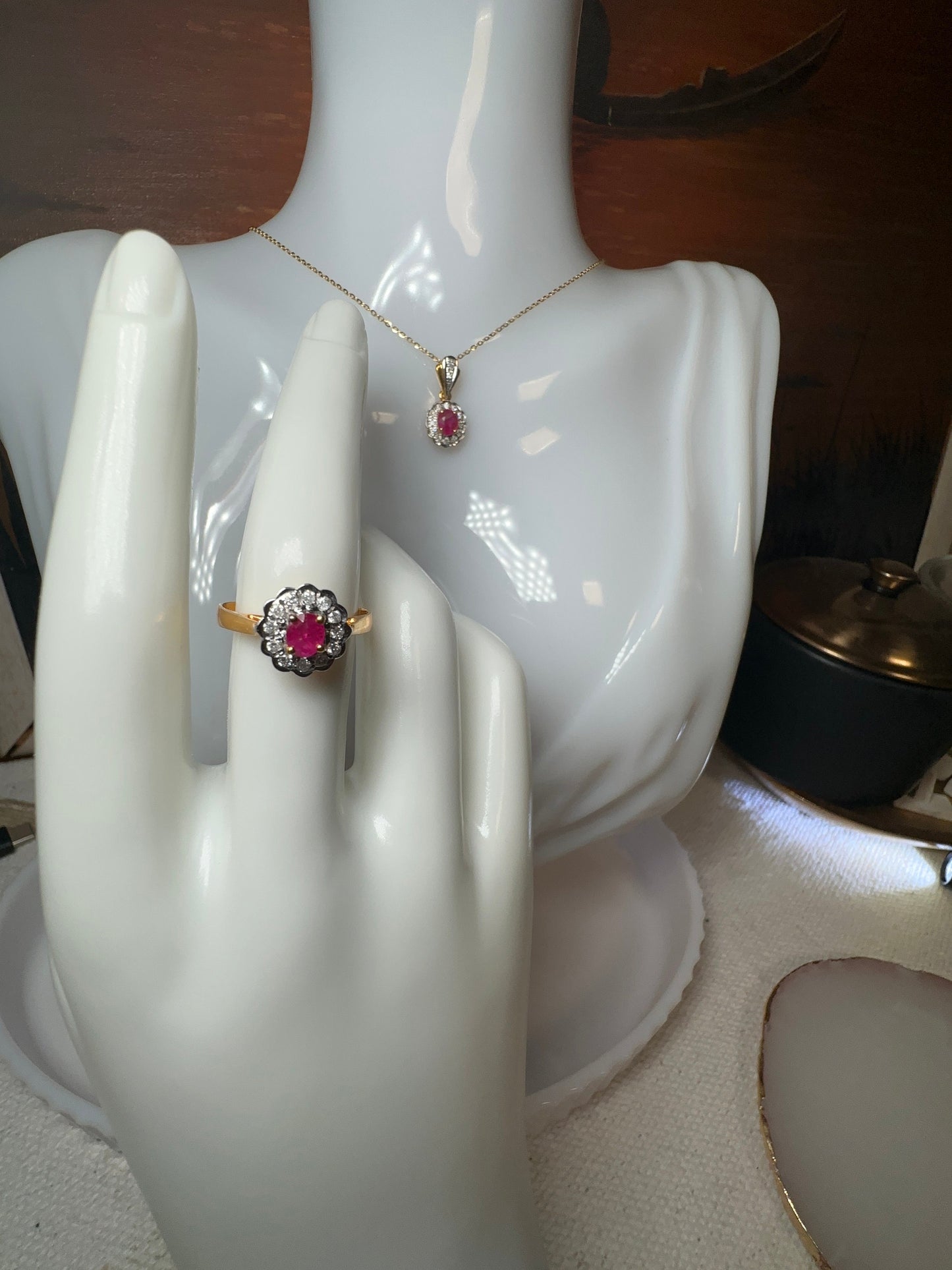 Burmese Unheated Ruby and Natural Diamonds Ring in 20K Solid Gold