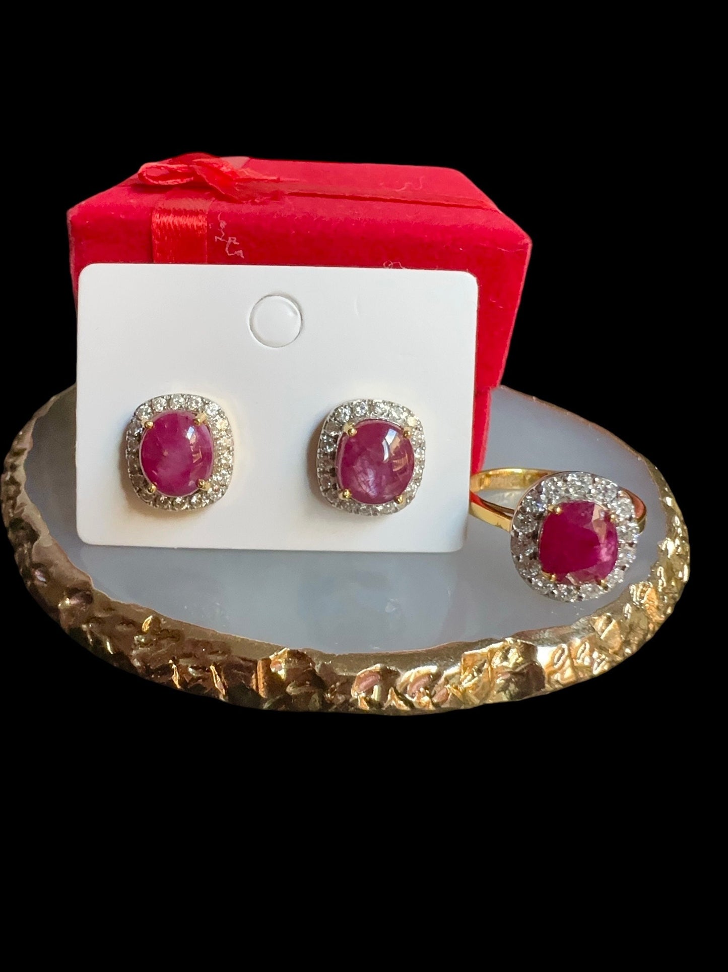 Oversized Natural Unheated Star Ruby (7.77CT) Earrings with Natural Diamonds in 20K Gold