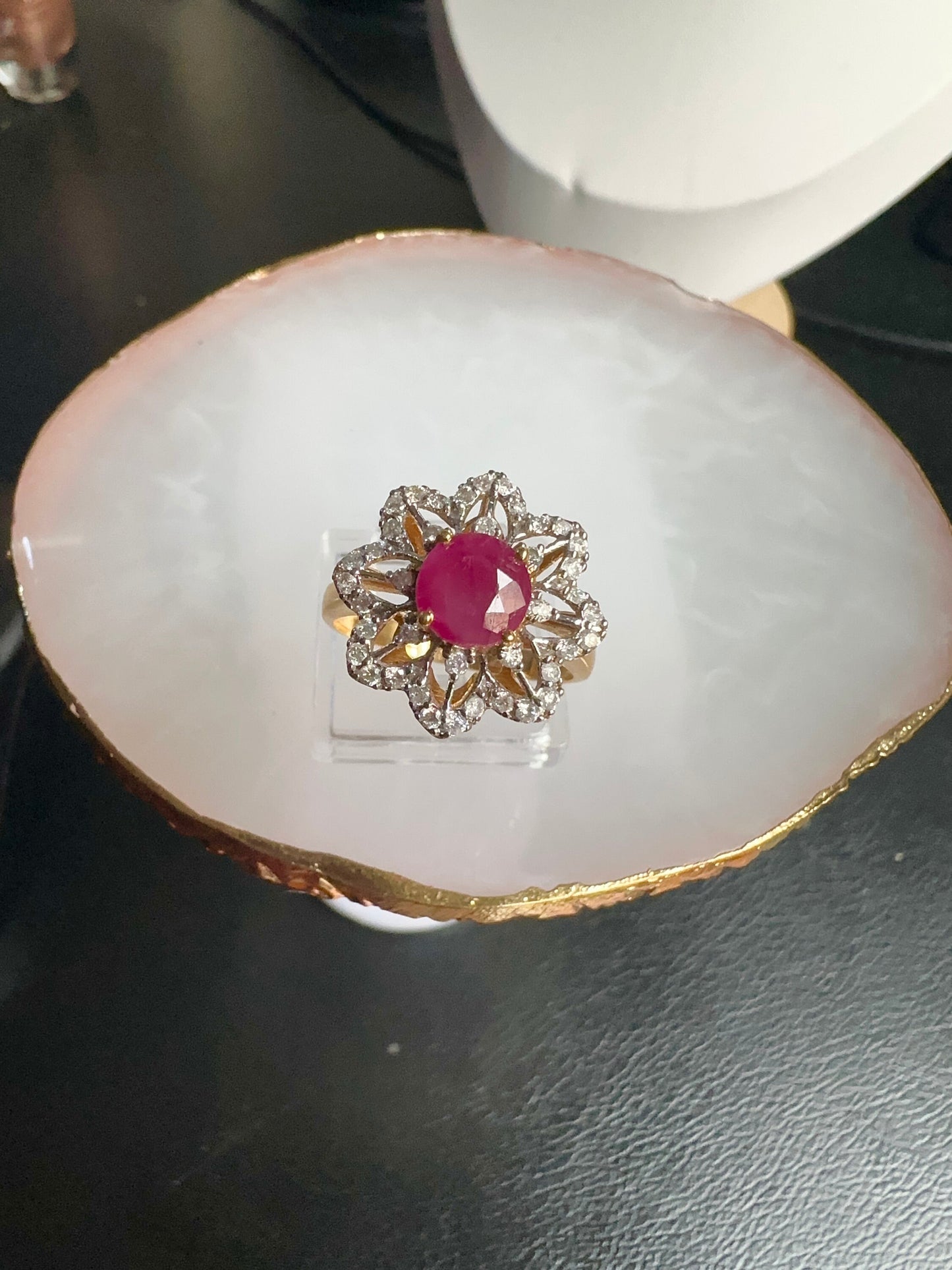 Burmese Natural Unheated Ruby (1.32CT) and Natural Diamonds Ring in 20K Solid Gold
