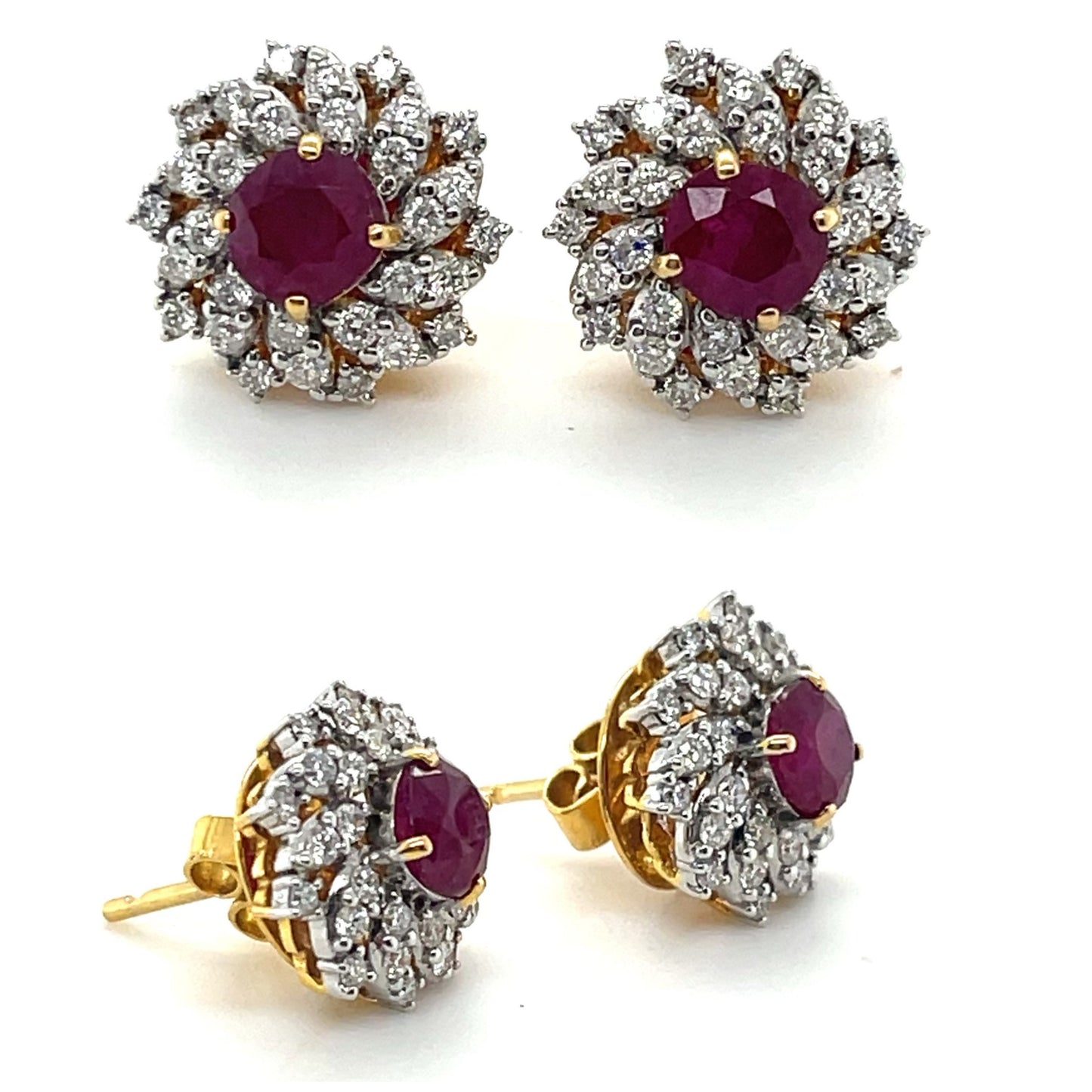 2.01CT Burmese Natural Unheated Ruby and Natural Diamonds Earrings in 18K Solid White Gold