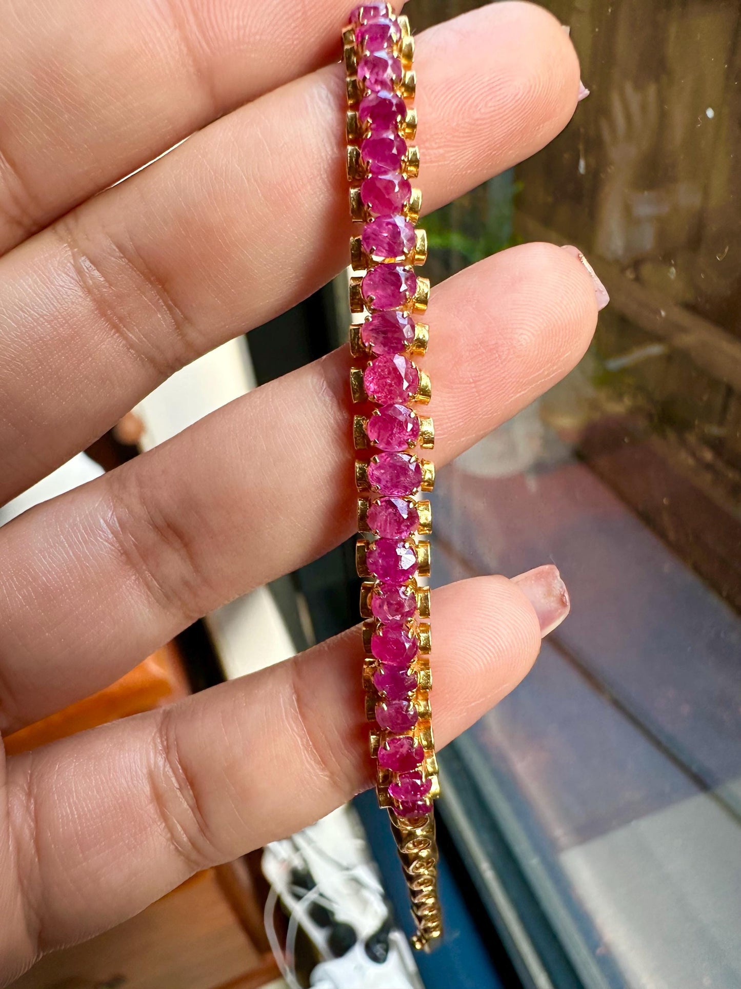 Exquisite Hand Chain/Bracelet Crafted with Natural Unheated Burmese Rubies (5.70CT) in 18K Solid Gold