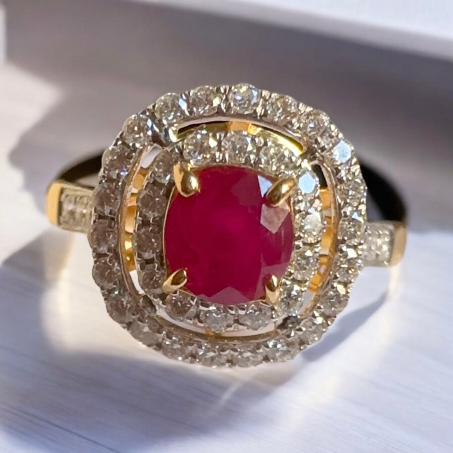 Burmese Natural Unheated Ruby and Natural Diamonds Ring in 20K Solid Gold