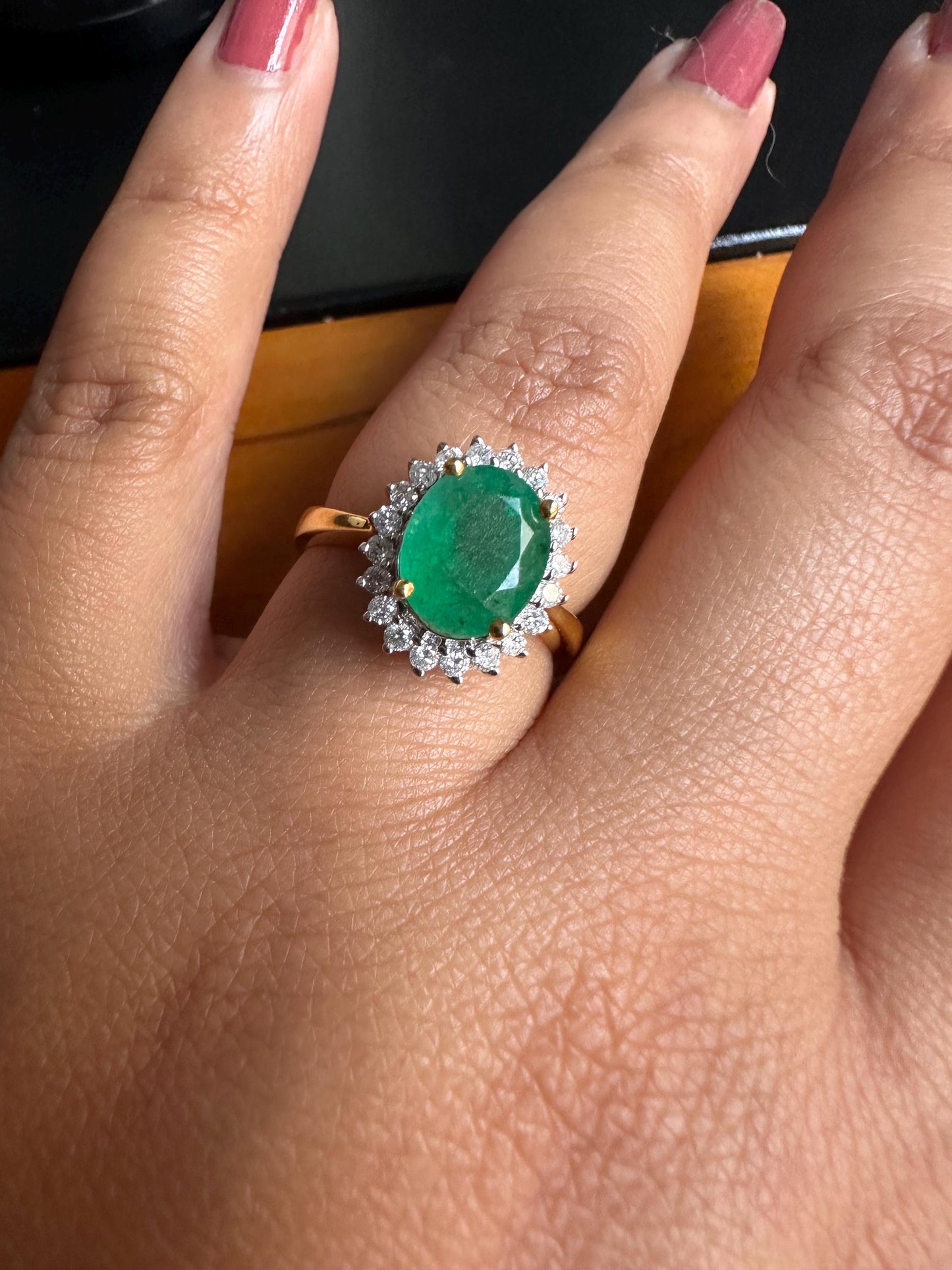 Princess Diana Ring Inspired Natural Emerald in 20K solid gold, with Natural Diamonds