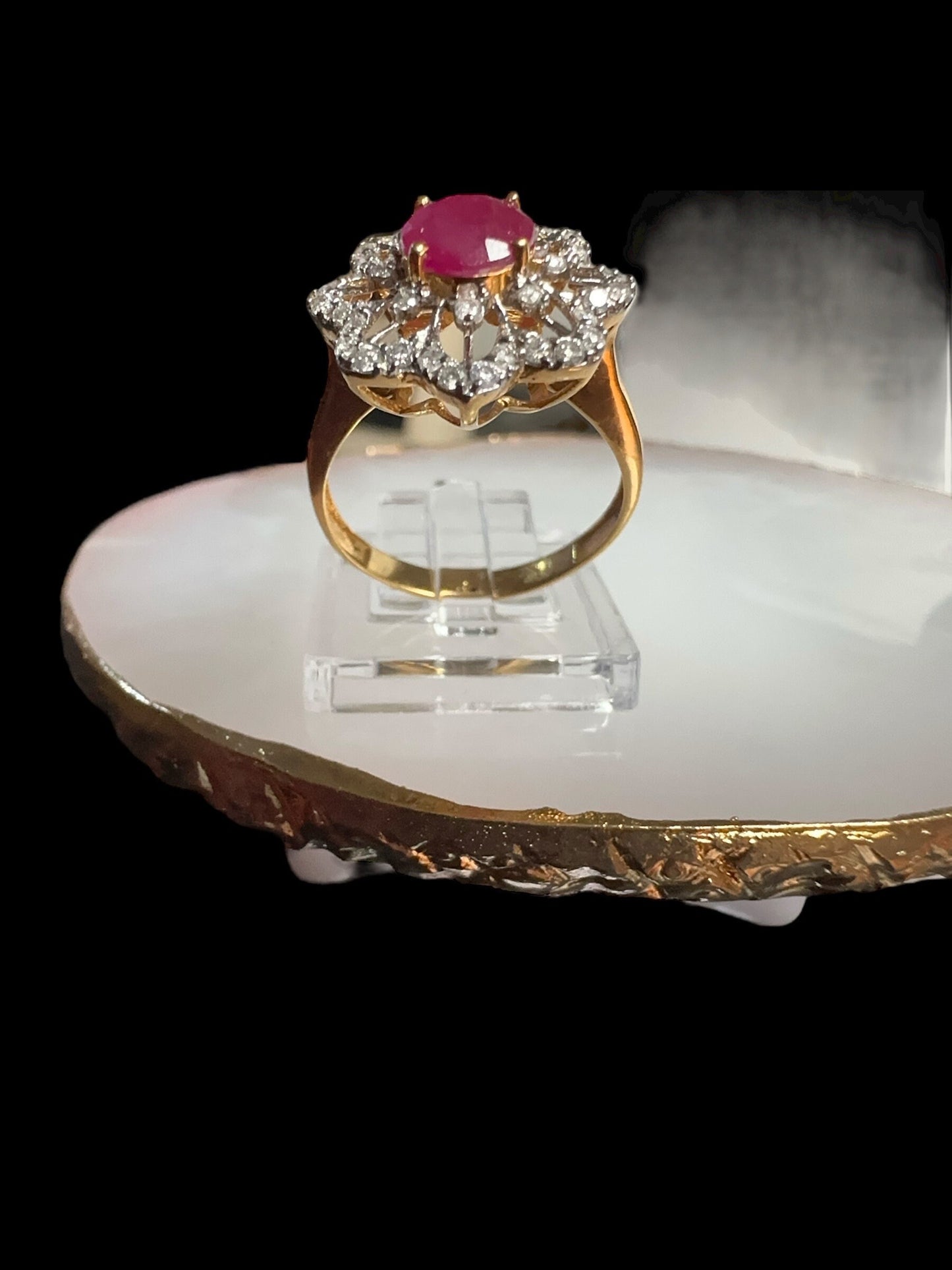 Burmese Natural Unheated Ruby (1.32CT) and Natural Diamonds Ring in 20K Solid Gold