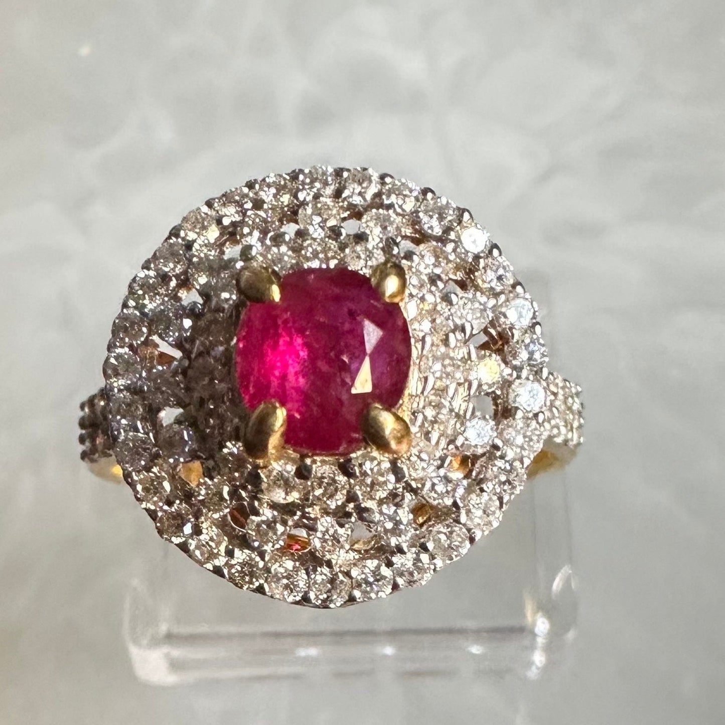 Burmese Natural Unheated Ruby (1.04CT) and Natural Diamonds Ring in 18K Solid Gold