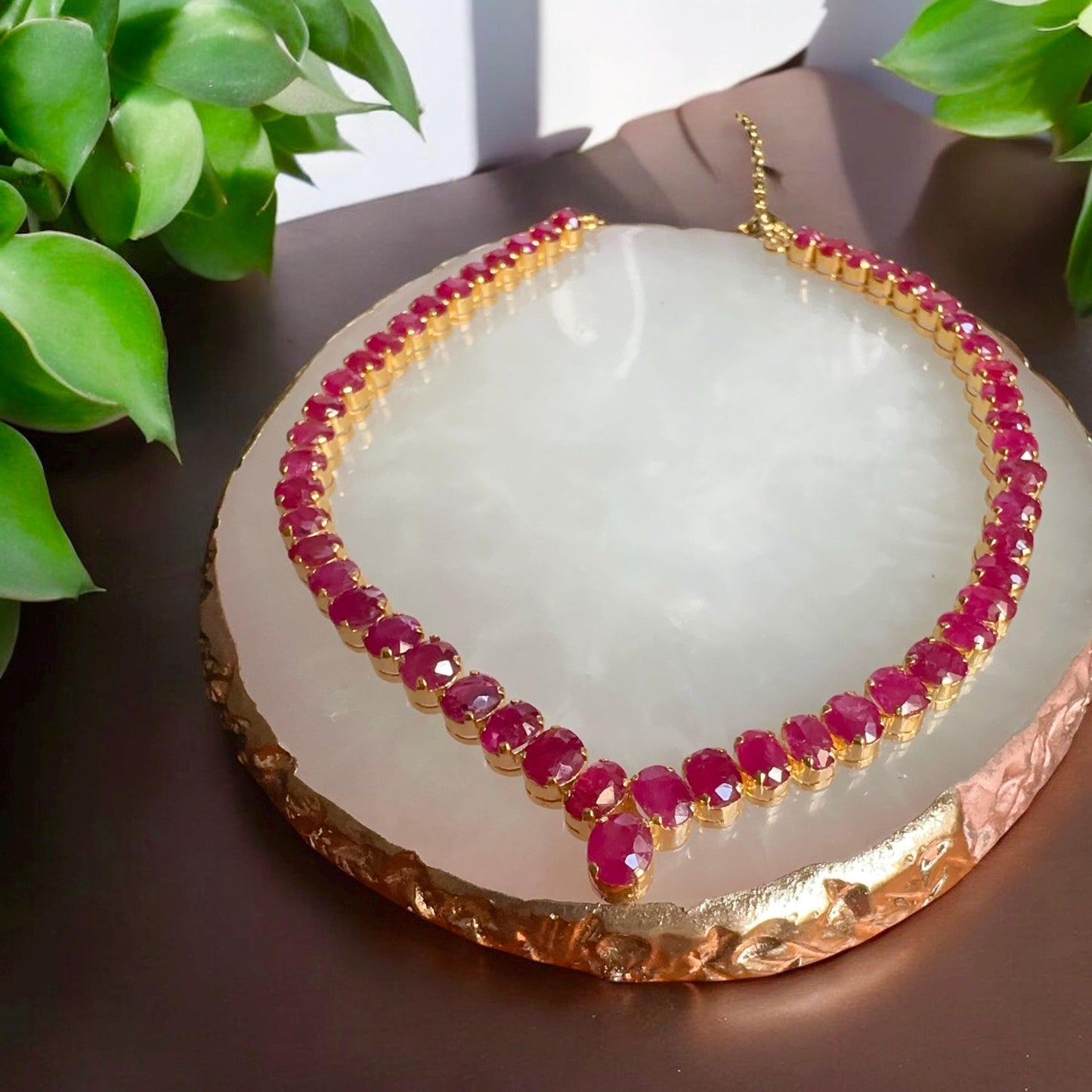 Total estimated 20CT Natural Unheated Burma Ruby necklace/tennis necklace in 20K Gold