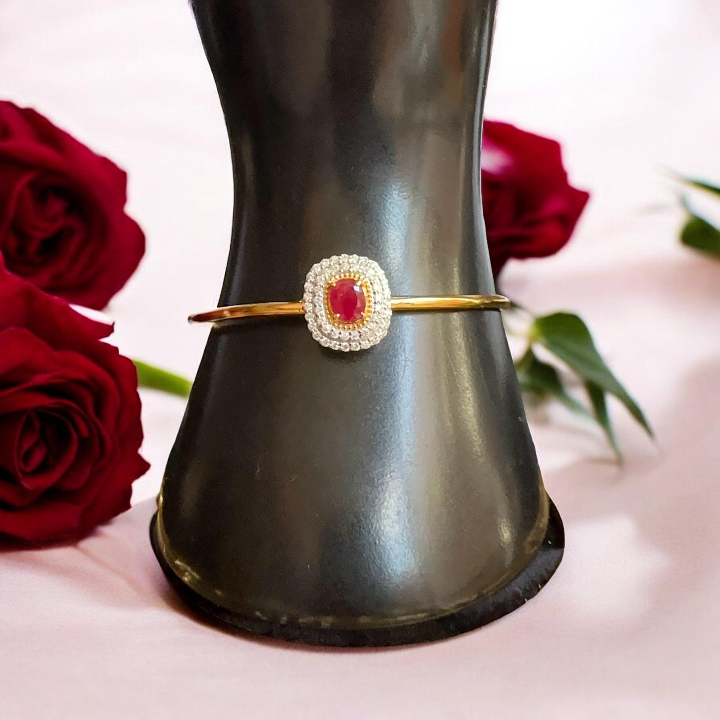 Natural Unheated Burmese Rubies and Natural Diamonds Bangle in 18K Solid Gold