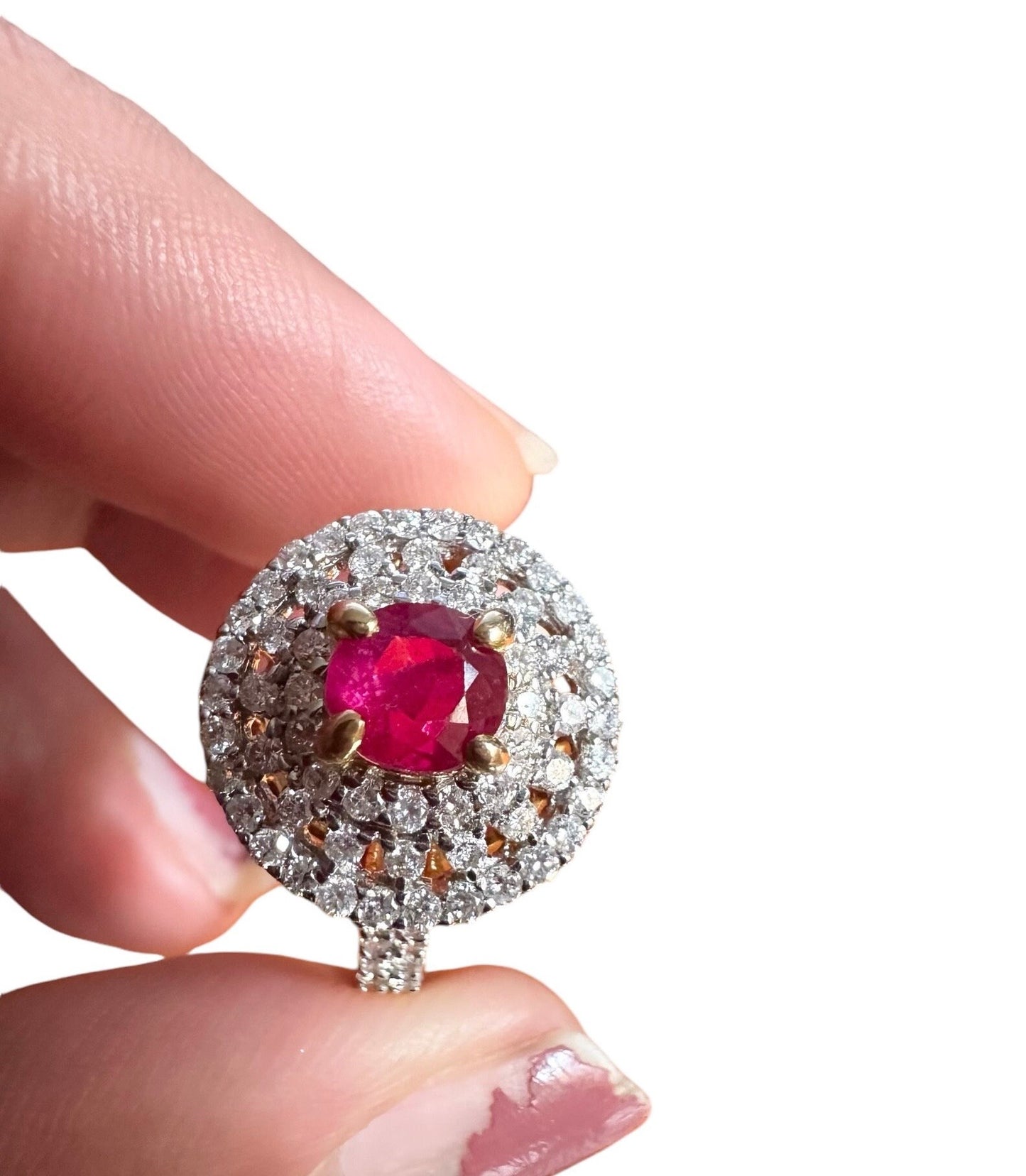 Burmese Natural Unheated Ruby (1.04CT) and Natural Diamonds Ring in 18K Solid Gold