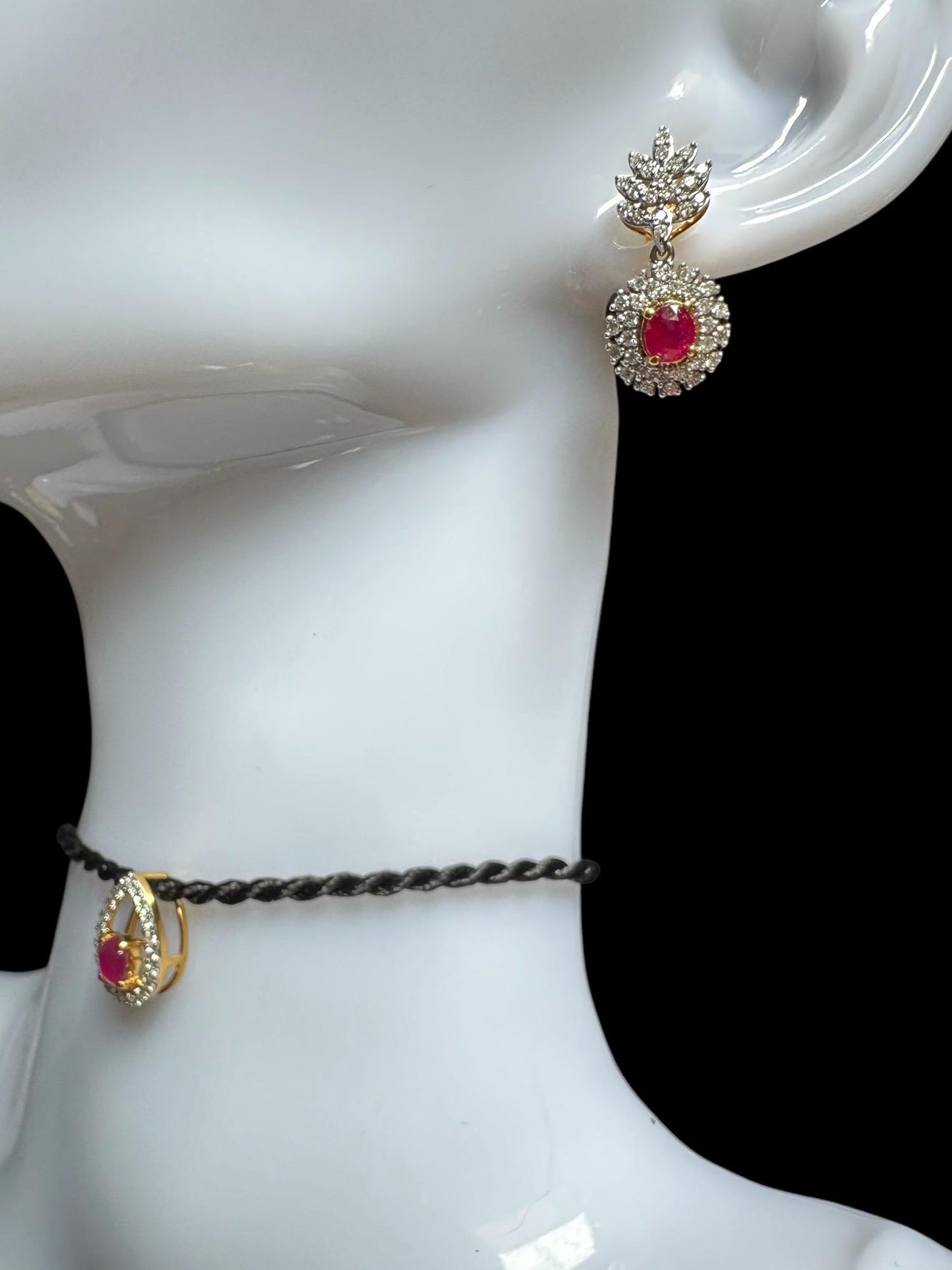 Snow Flakes Modern Design Natural Unheated Burmese Rubies and Natural Diamonds Earrings in 20K solid gold