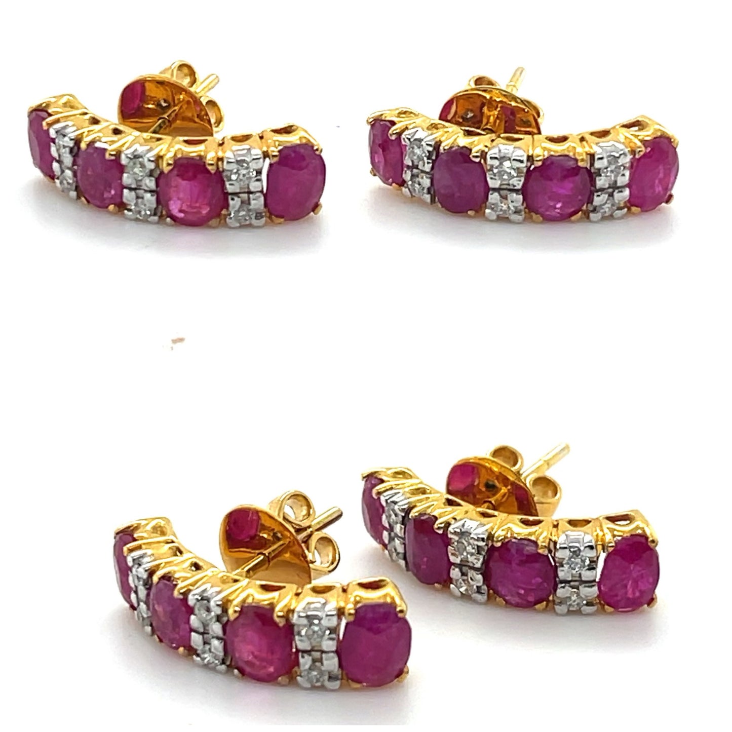 Total 3.63CT Burmese Unheated Rubies and Natural Diamonds Stud Earrings in 20K Solid Gold