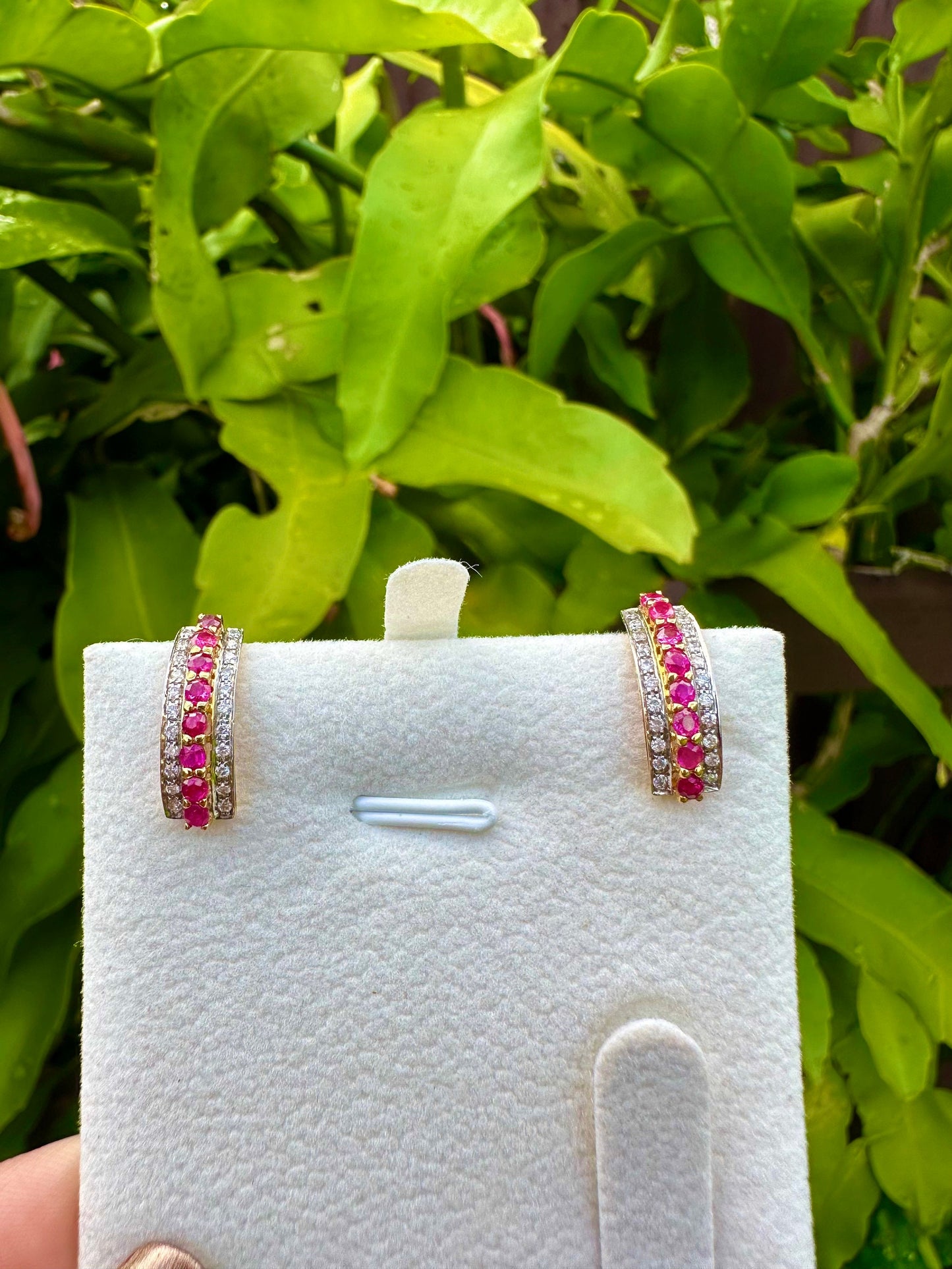 21K Gold with Nature Unheated Burmese Ruby and Diamond Earrings