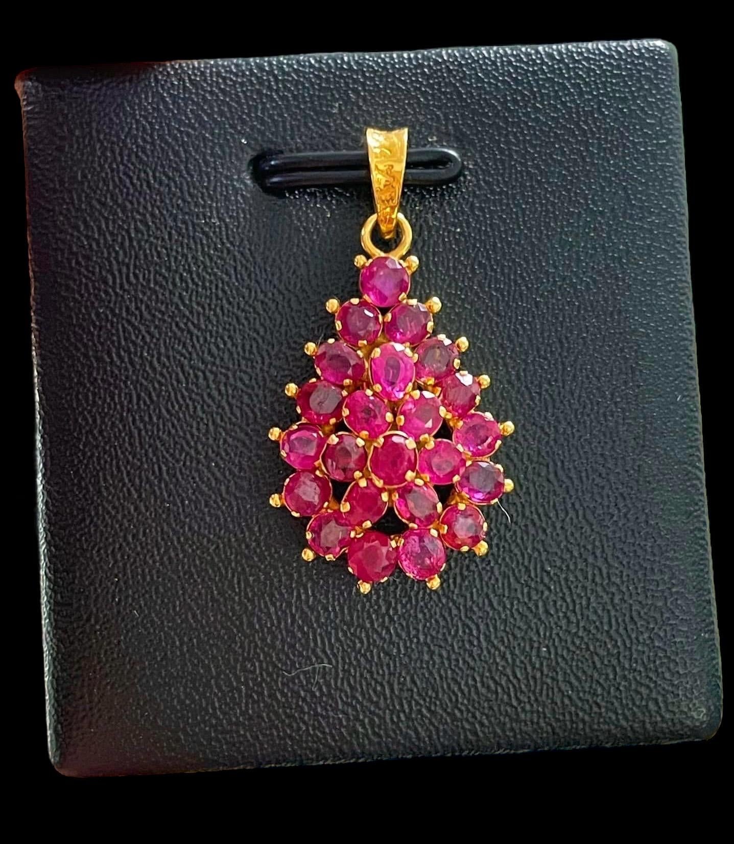 Beautiful Teardrop pendant in Natural Unheated Burmese Ruby (total 4 carats) and 20K Solid Gold