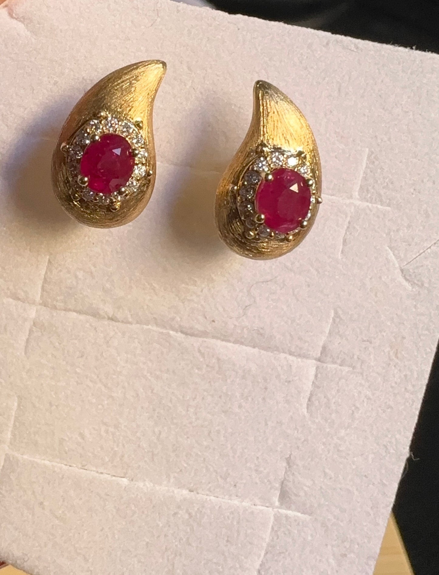 Vintage Style Natural Unheated Burmese Ruby (1.18CT) and Natural Diamonds Earrings in 18K Solid Yellow Gold