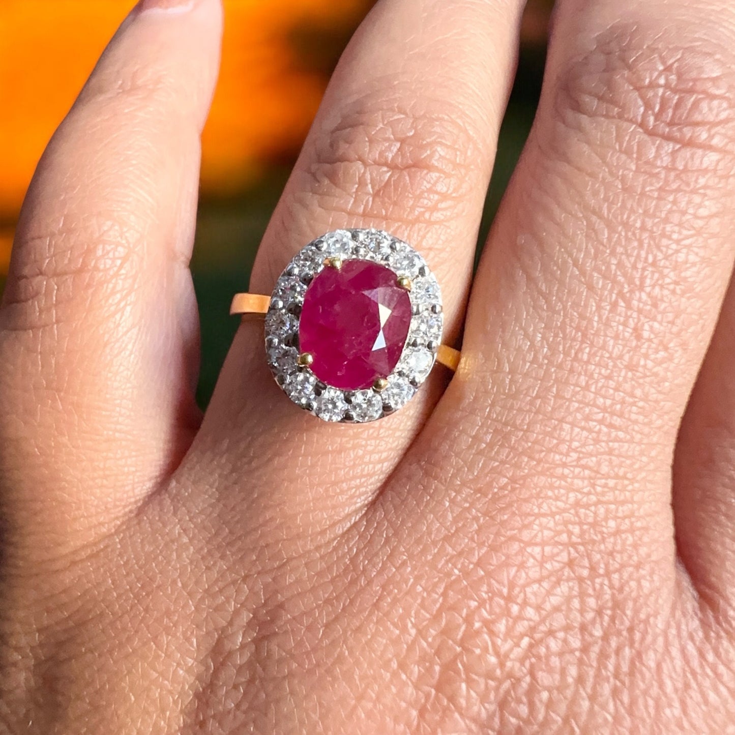2.8CT Burmese Natural Unheated Ruby and Natural Diamonds Ring in 20K Solid Gold
