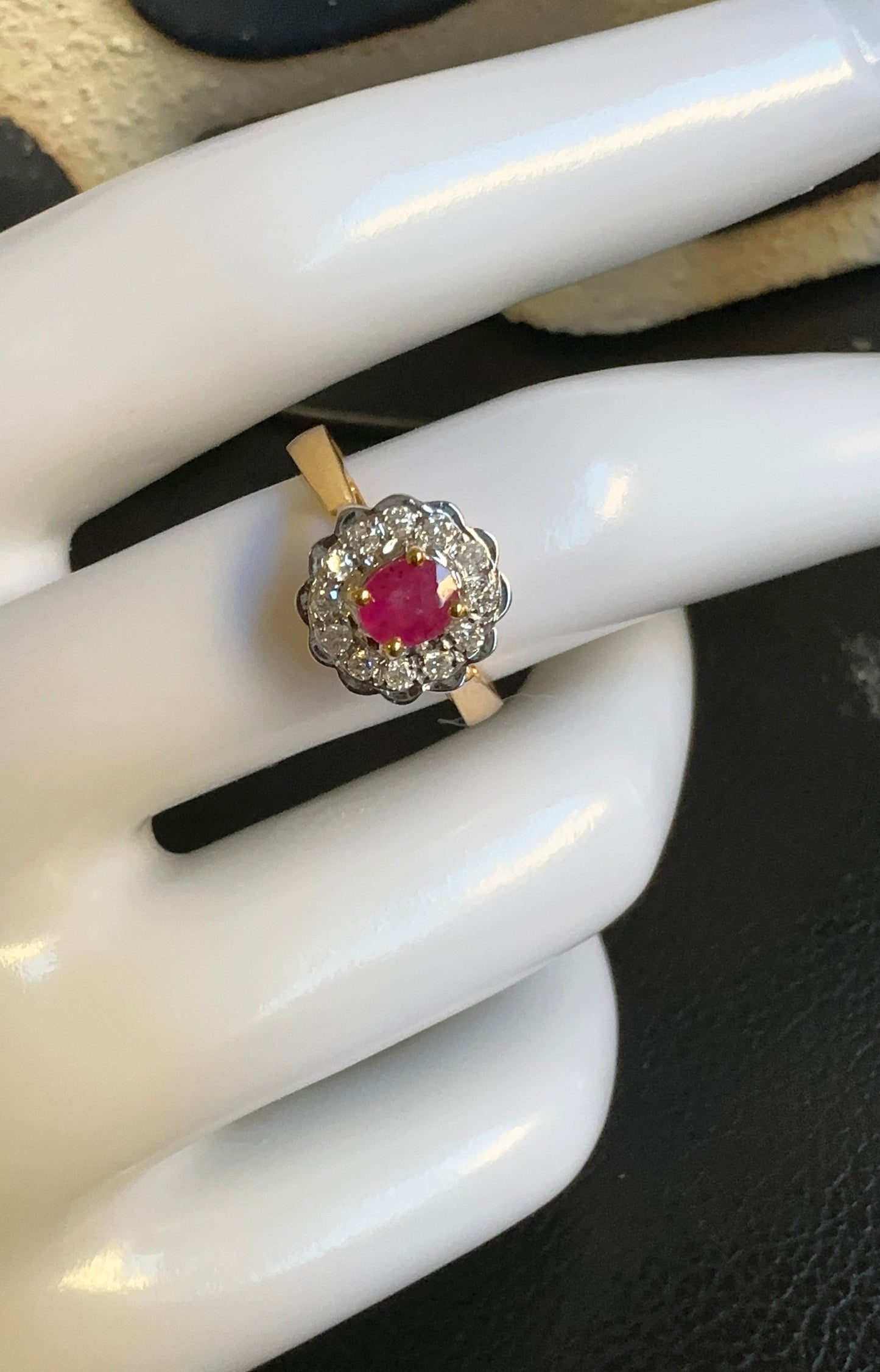 Burmese Unheated Ruby and Natural Diamonds Ring in 20K Solid Gold