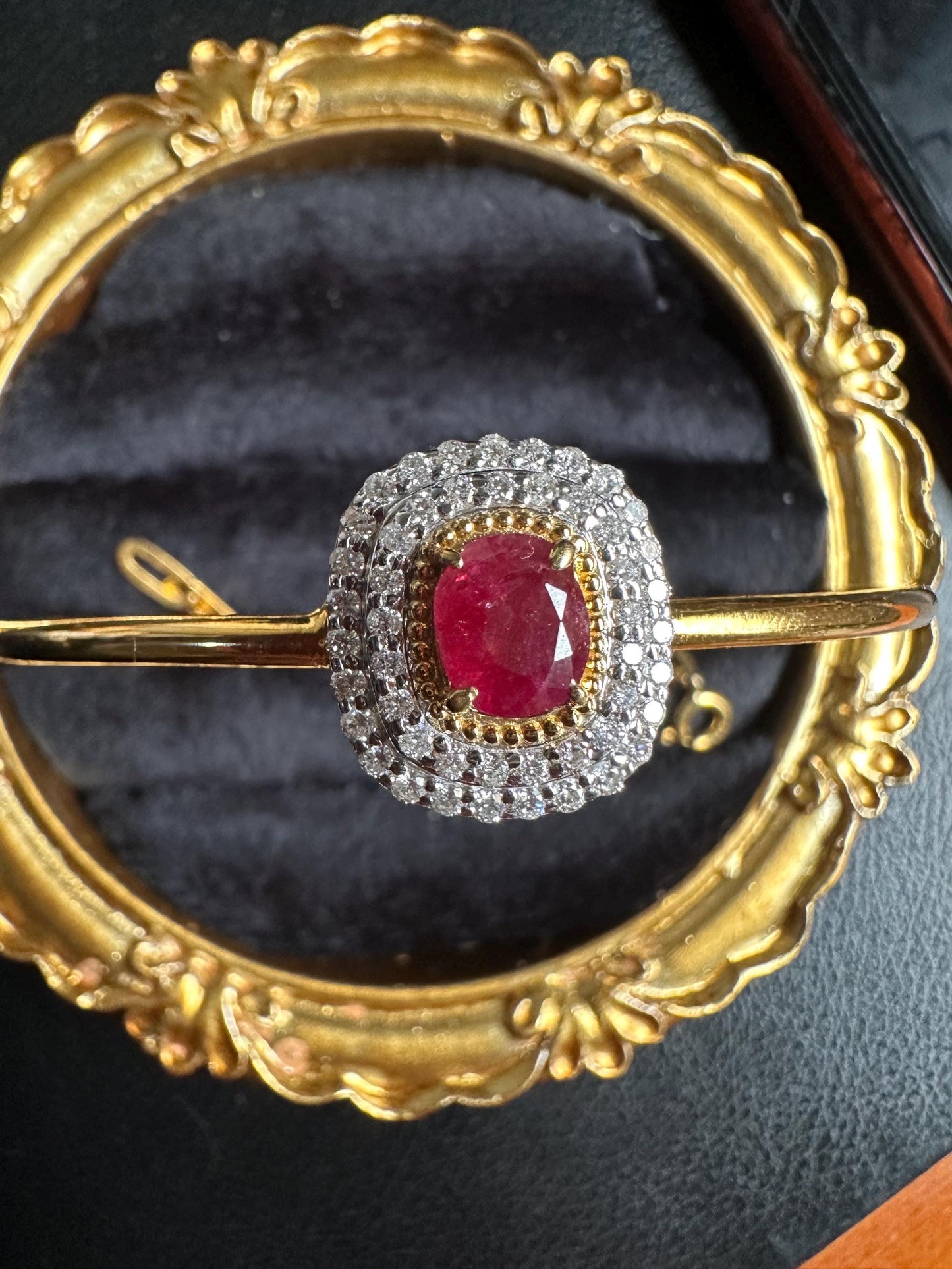Natural Unheated Burmese Rubies and Natural Diamonds Bangle in 18K Solid Gold