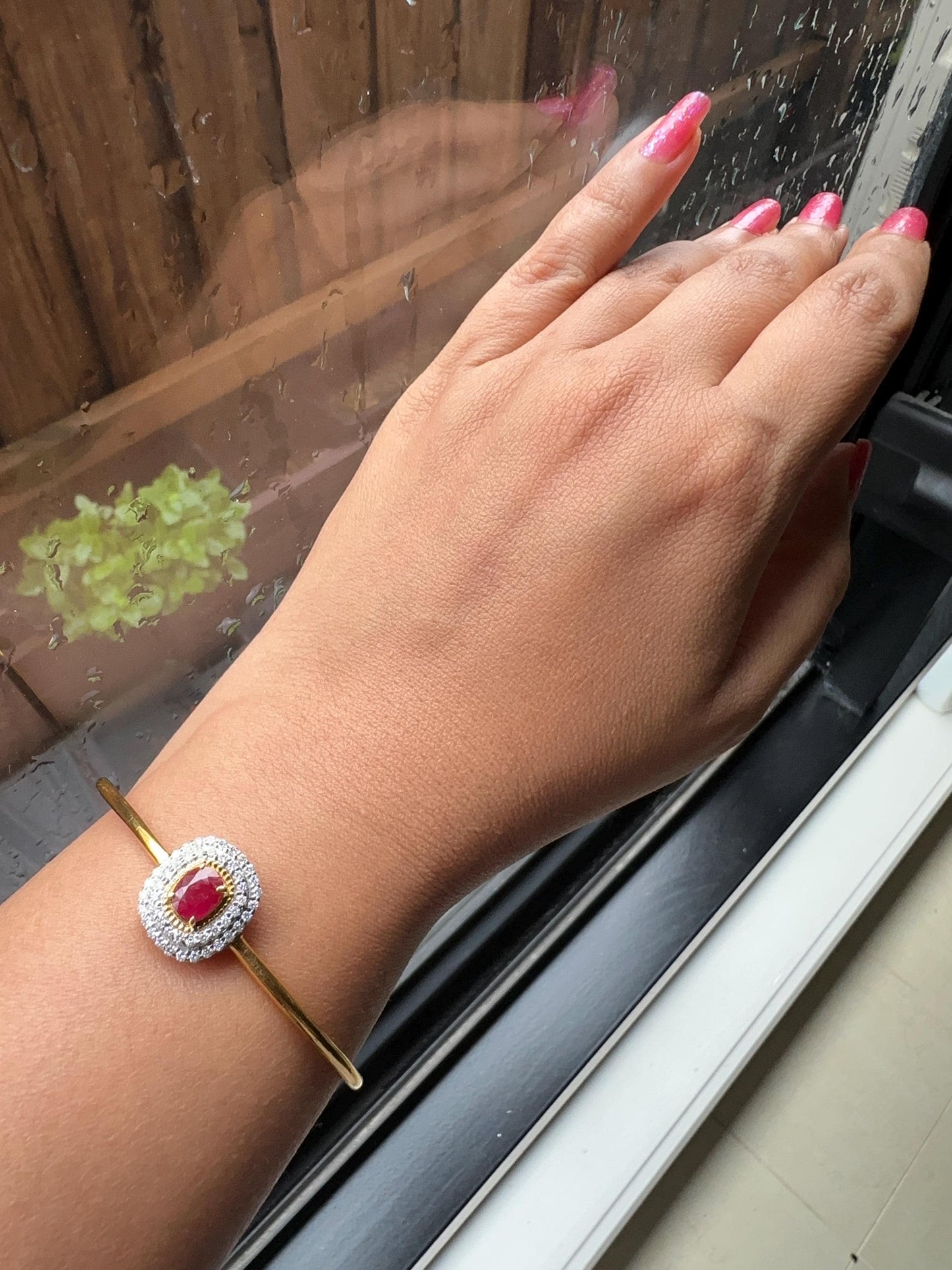 Natural Unheated Burmese Rubies and Natural Diamonds Bangle in 18K Solid Gold