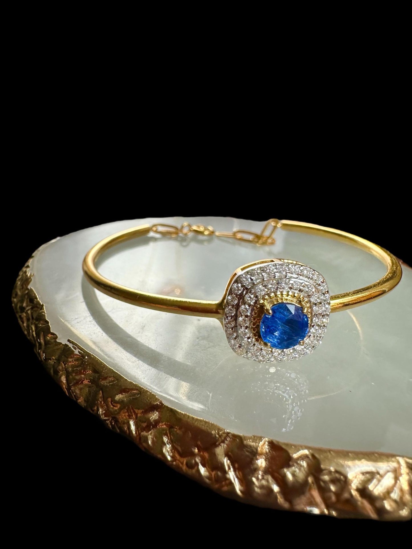 Natural Unheated Burmese Sapphire and Natural Diamonds Bangle in 18K Solid Gold