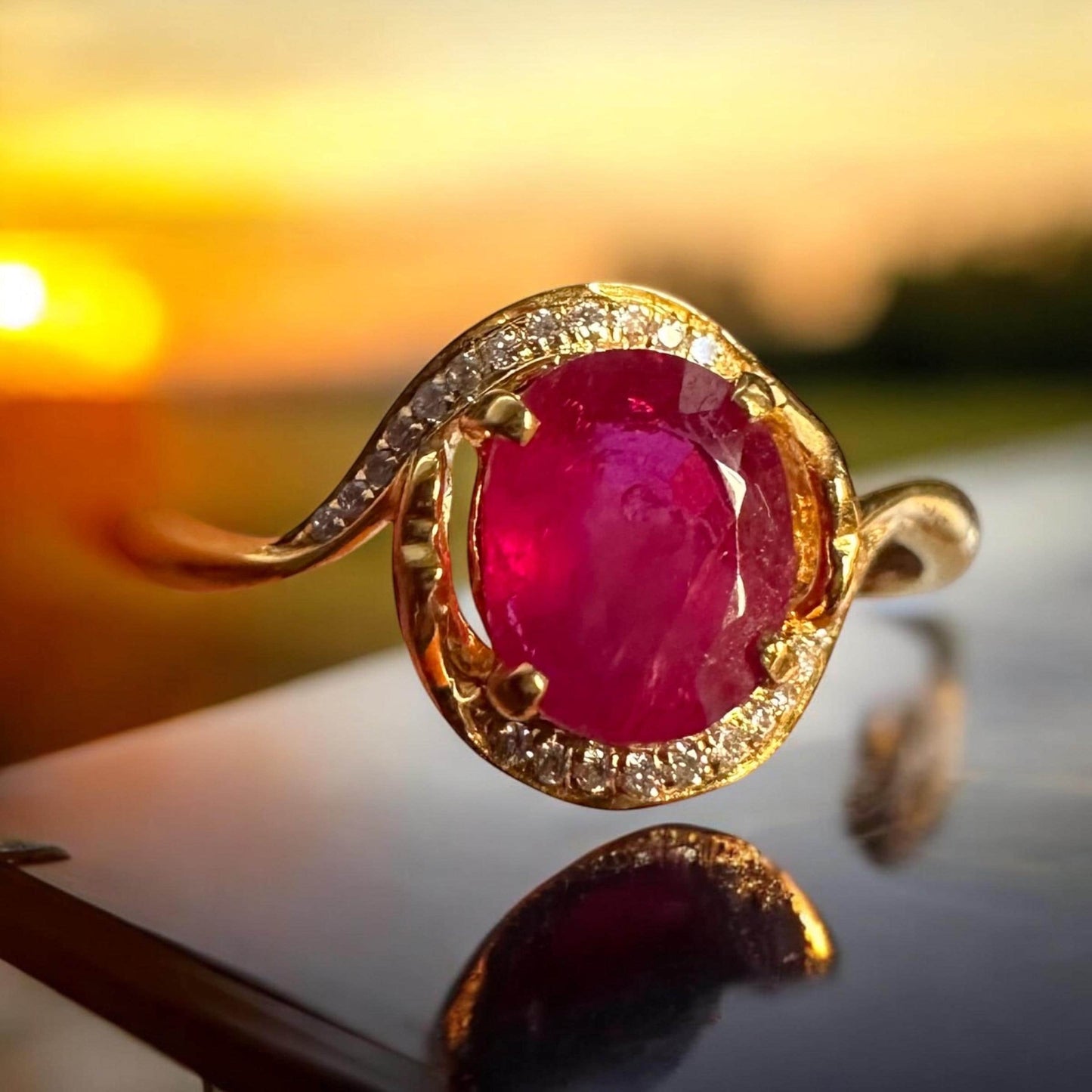 Beautiful Burmese Natural Unheated Ruby (1.08CT) and Natural Diamonds Ring in 18K Solid Gold