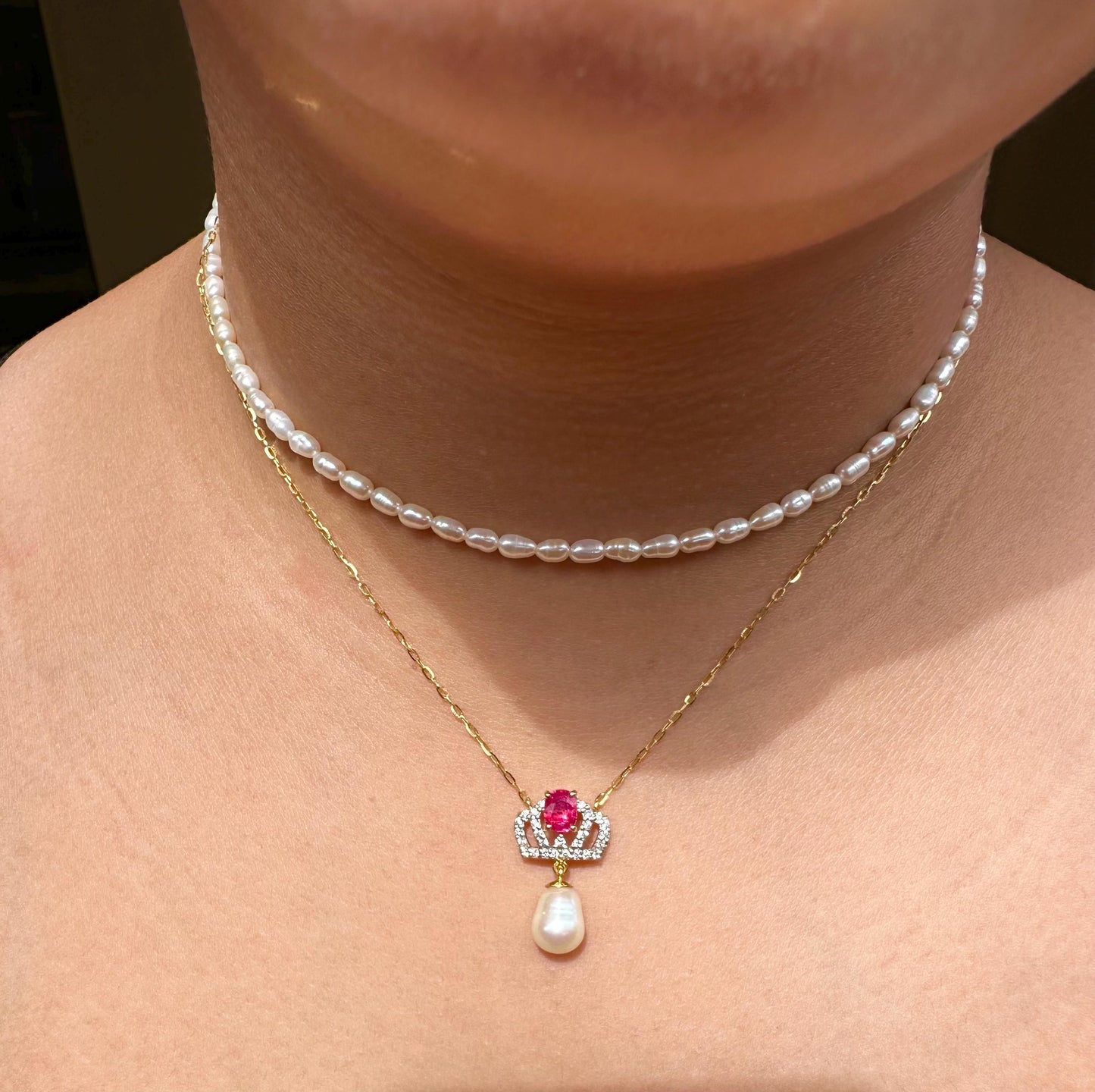 Pendant featuring a combination of Natural Unheated Ruby, South Sea Cultured Pearl and Natural Diamonds in 18K Solid Gold.