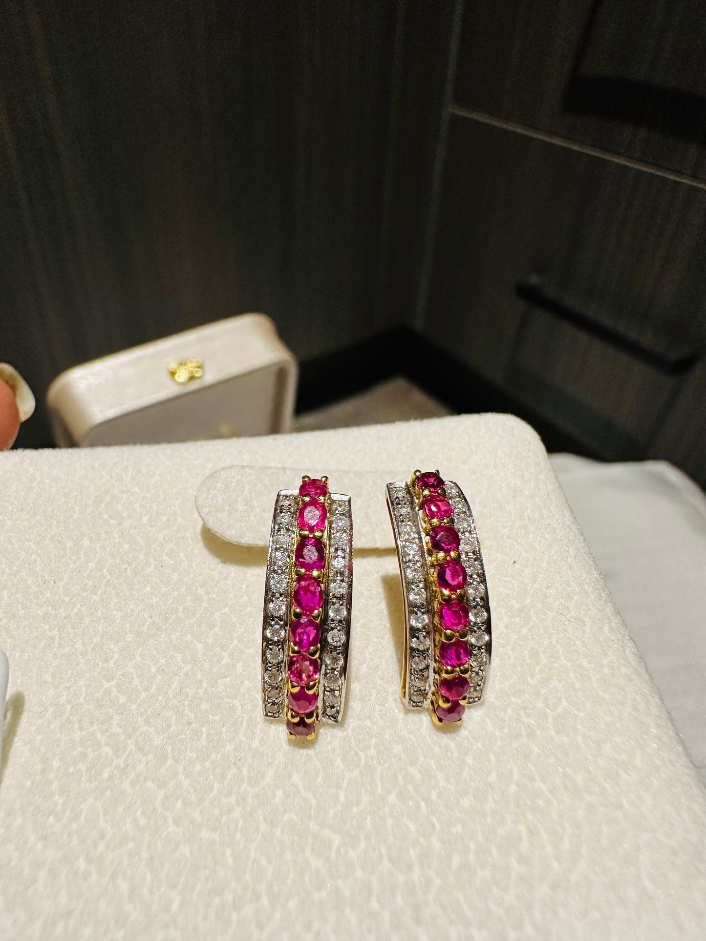 21K Gold with Nature Unheated Burmese Ruby and Diamond Earrings