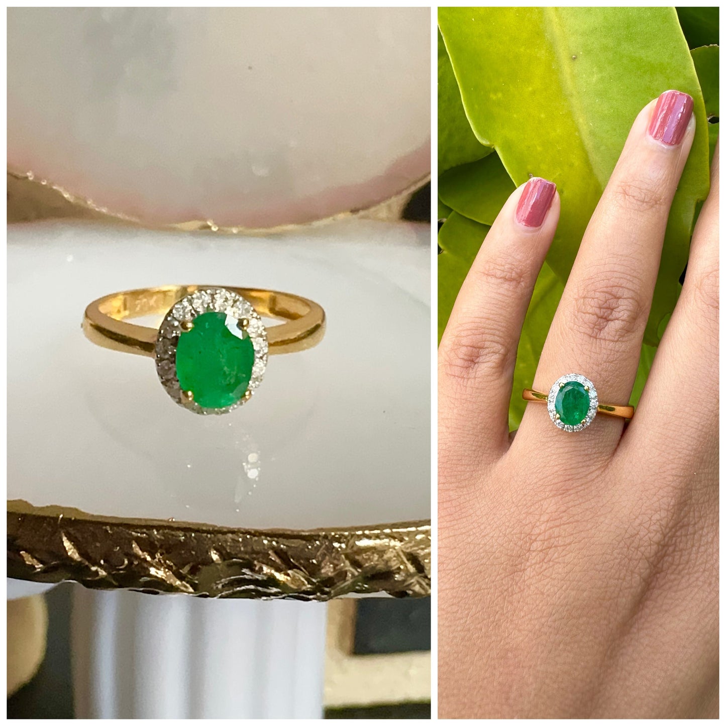 Beautiful Natural Emerald Ring in 20K solid gold, with Natural Diamonds