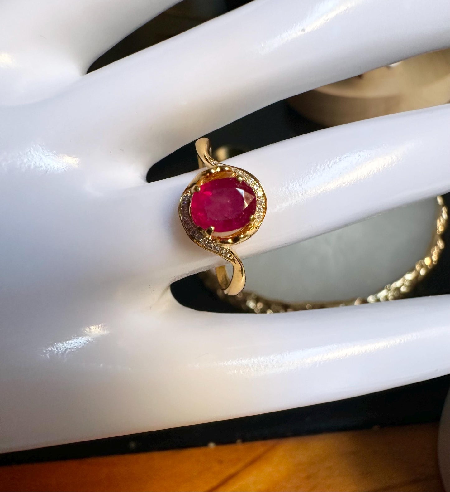Beautiful Burmese Natural Unheated Ruby (1.08CT) and Natural Diamonds Ring in 18K Solid Gold