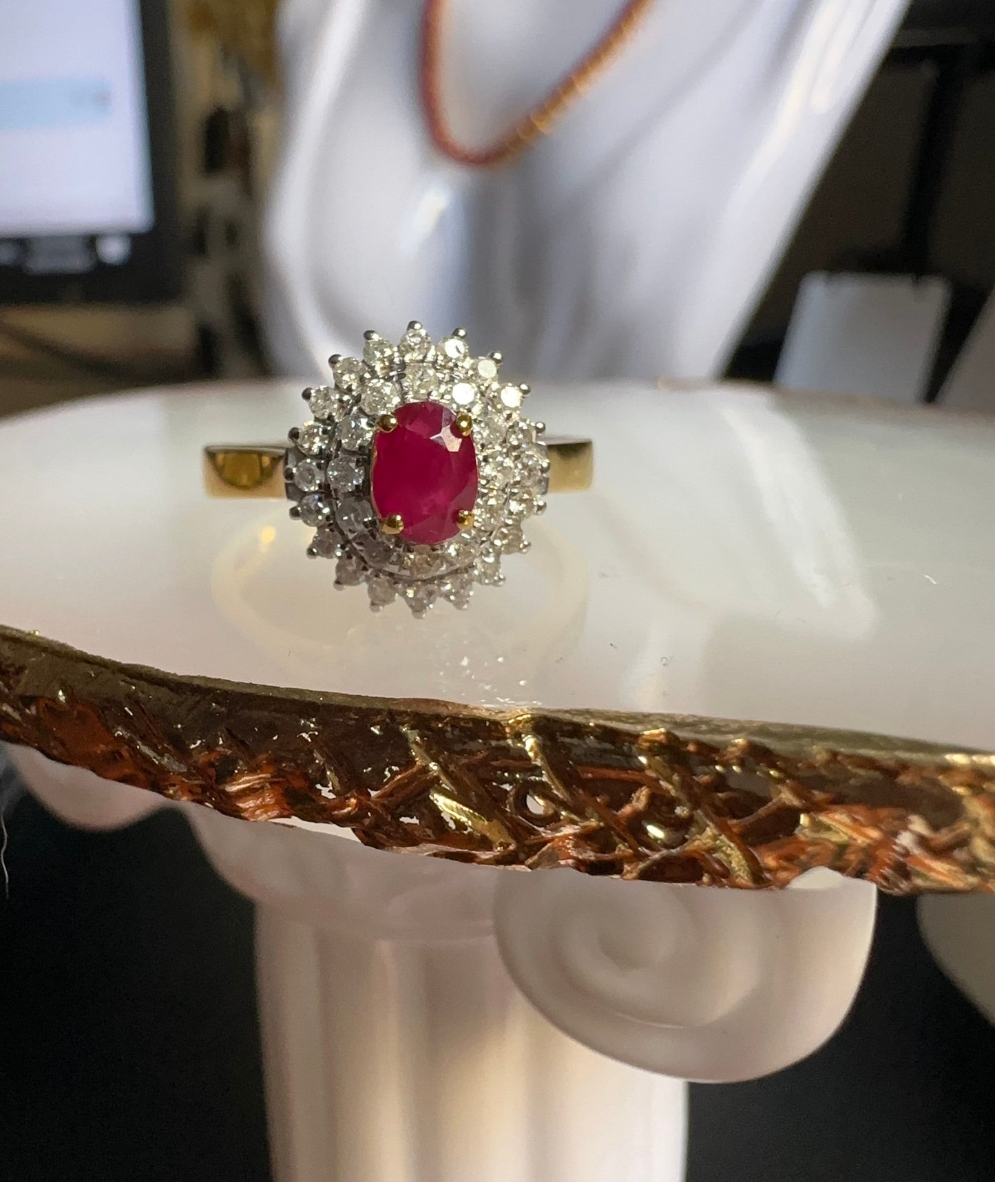 Burmese Natural Unheated Ruby and Natural Diamonds Ring in 20K Solid Gold