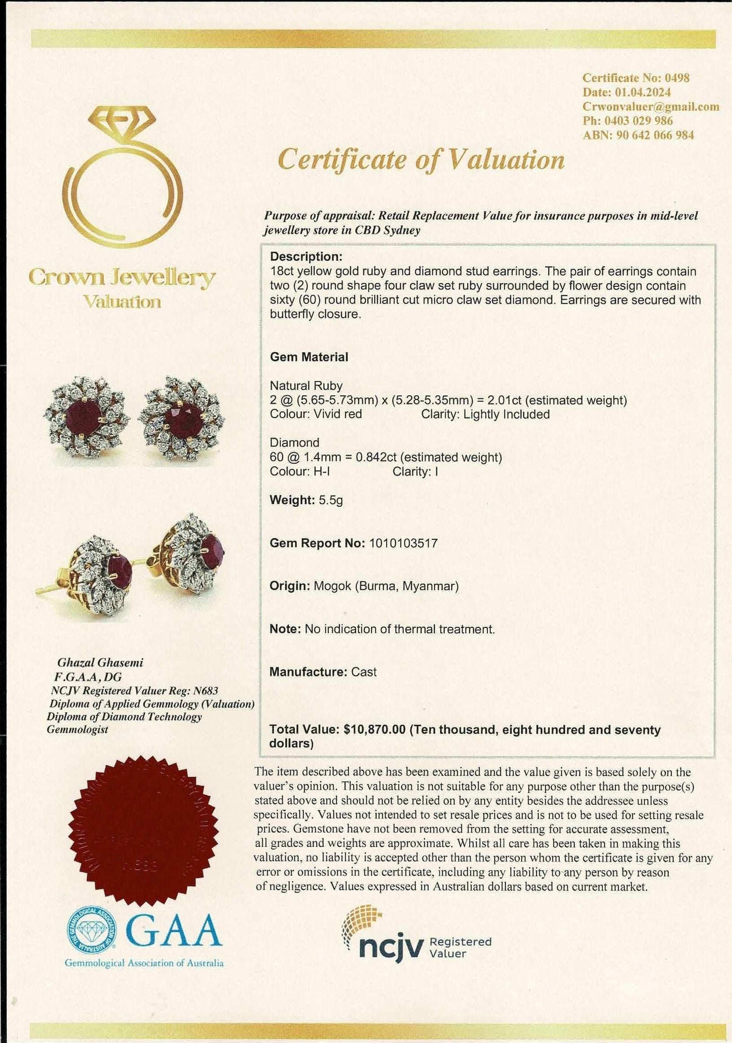2.01CT Burmese Natural Unheated Ruby and Natural Diamonds Earrings in 18K Solid White Gold