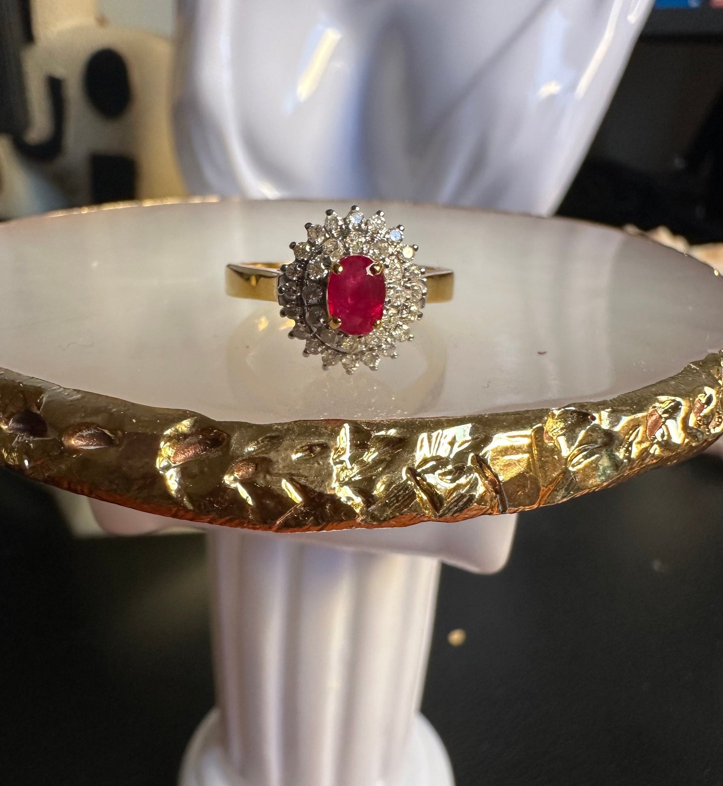 Burmese Natural Unheated Ruby and Natural Diamonds Ring in 20K Solid Gold