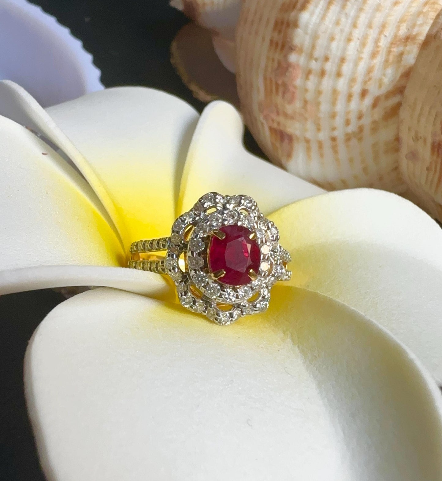 Beautiful Blood Red colour Natural Unheated Burmese Ruby (1.1CT) with Natural Diamonds Ring