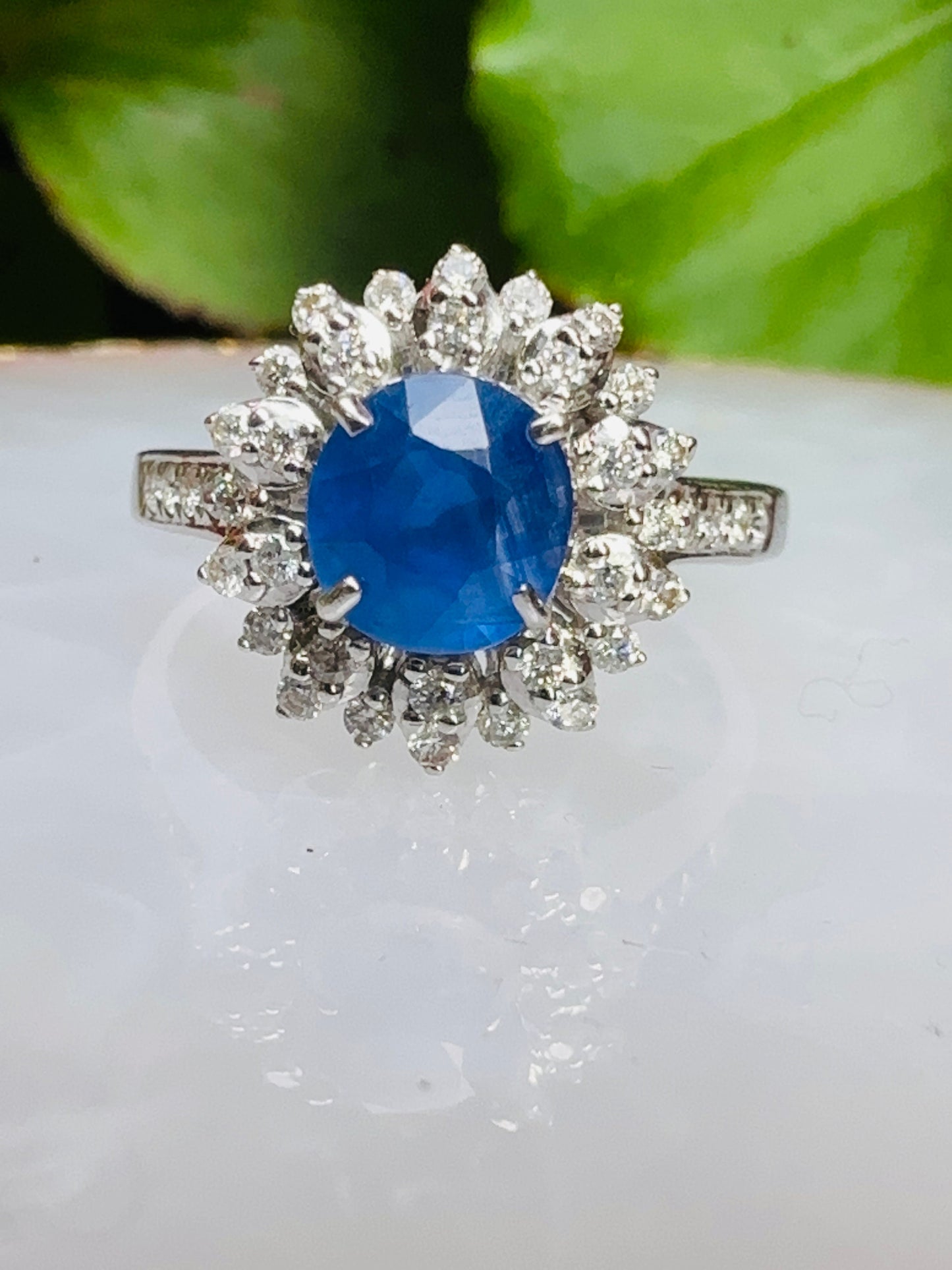 1.63 CT Natural Unheated Burmese Sapphire and natural Diamond Ring