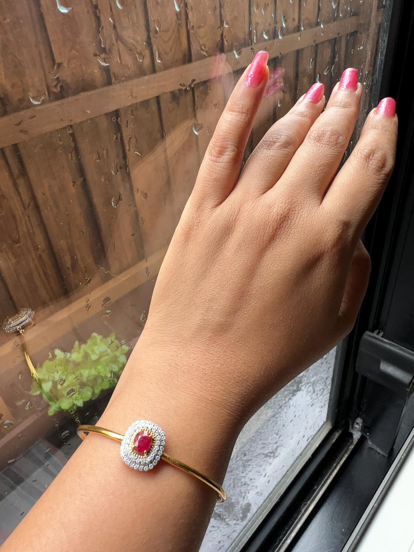 Natural Unheated Burmese Rubies and Natural Diamonds Bangle in 18K Solid Gold