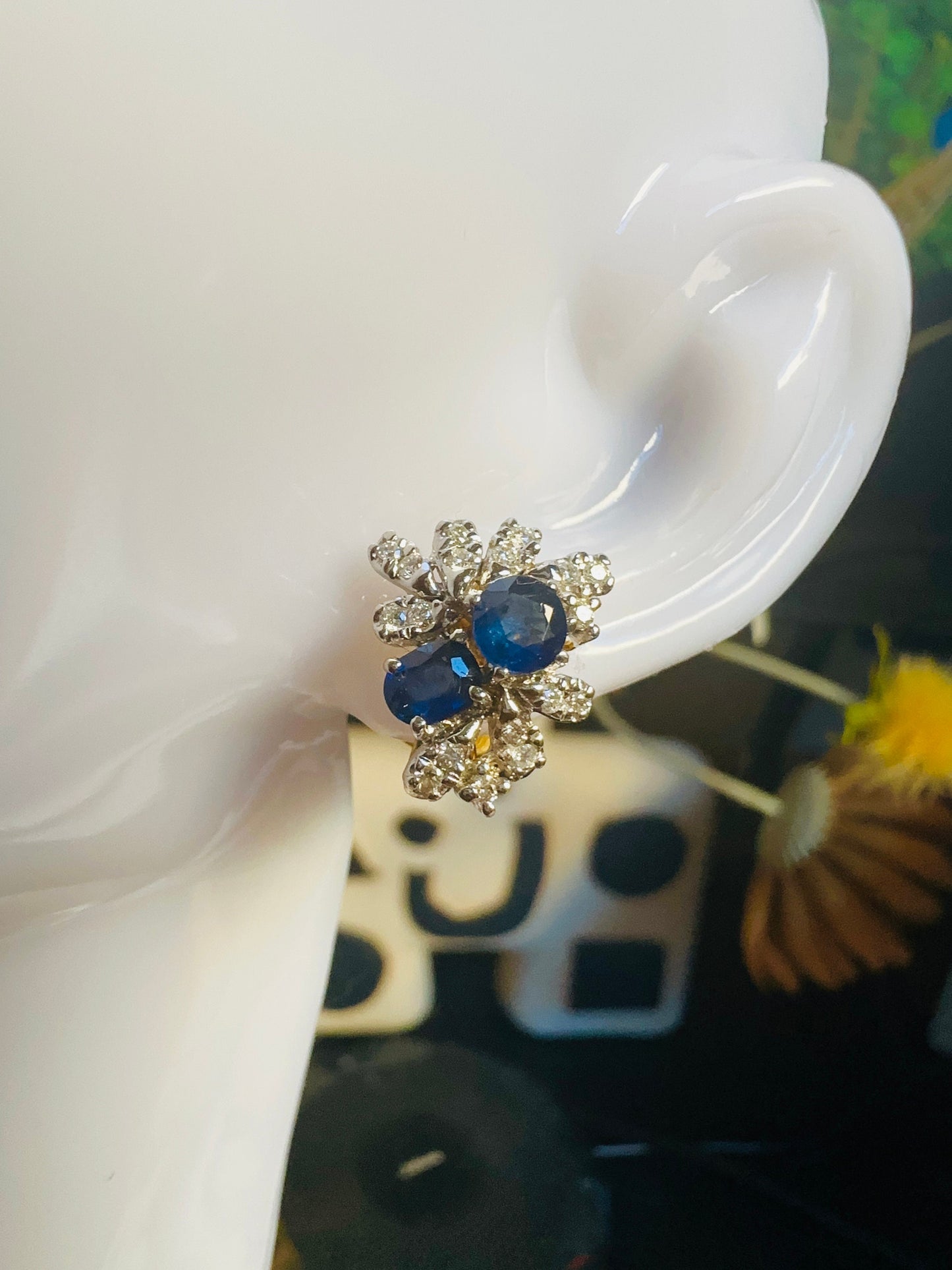 Beautiful natural untreated Burmese ruby, sapphire, and diamond (2 in 1) earring stud in 18K Solid Gold