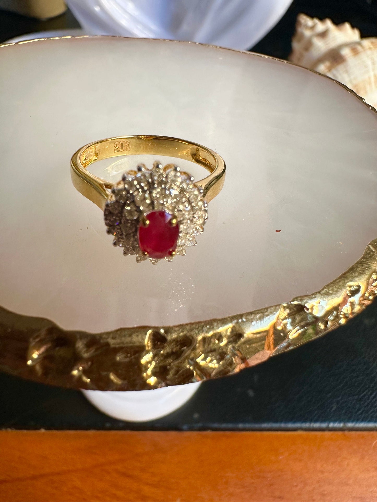 Burmese Natural Unheated Ruby and Natural Diamonds Ring in 20K Solid Gold