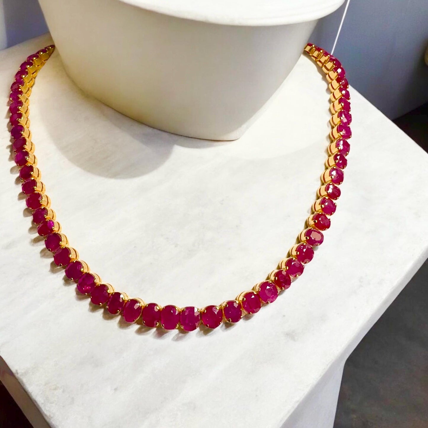 Total 21CT Natural Unheated Burma Ruby necklace/tennis necklace in 20K Gold