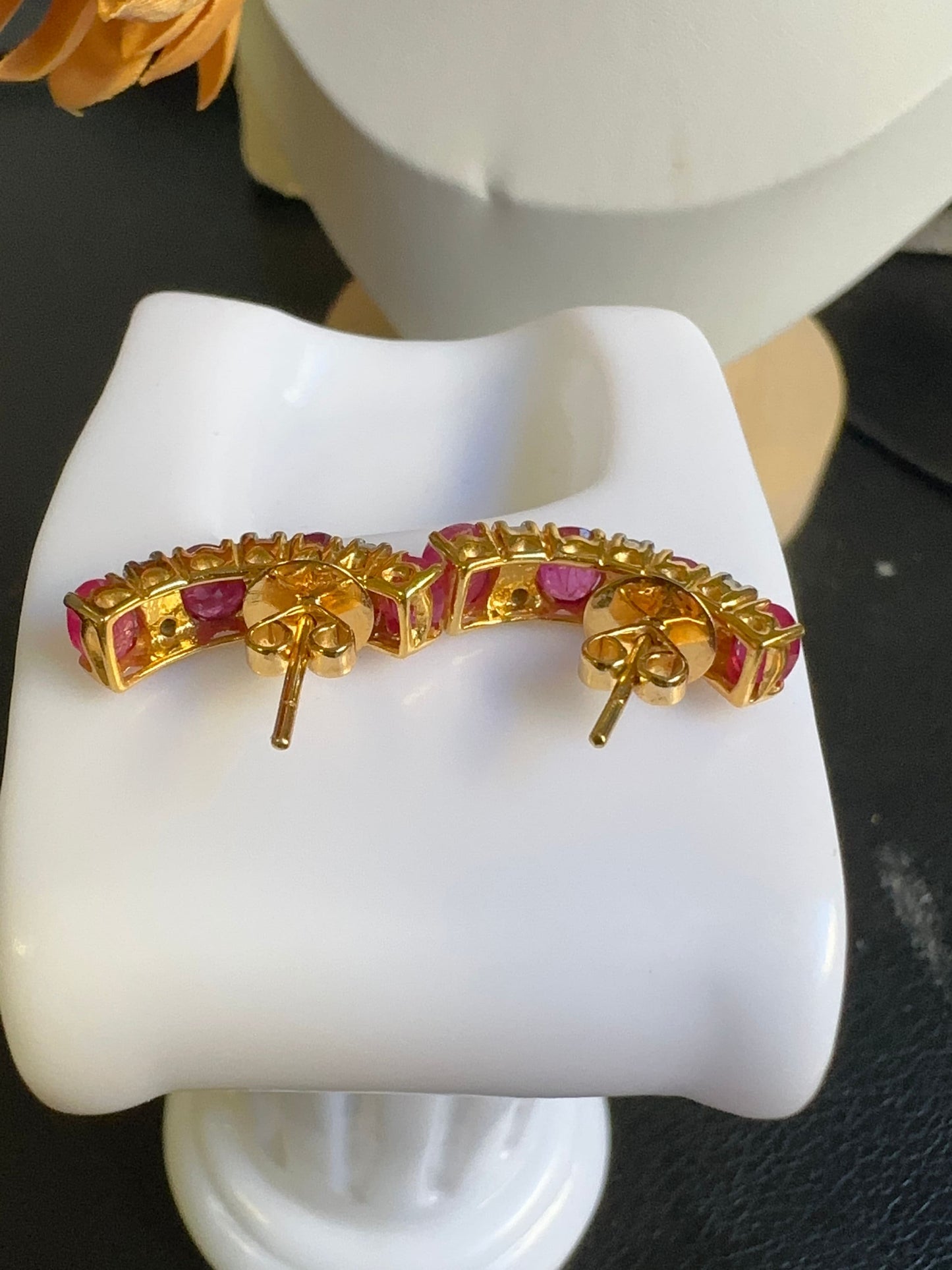 Total 3.63CT Burmese Unheated Rubies and Natural Diamonds Stud Earrings in 20K Solid Gold