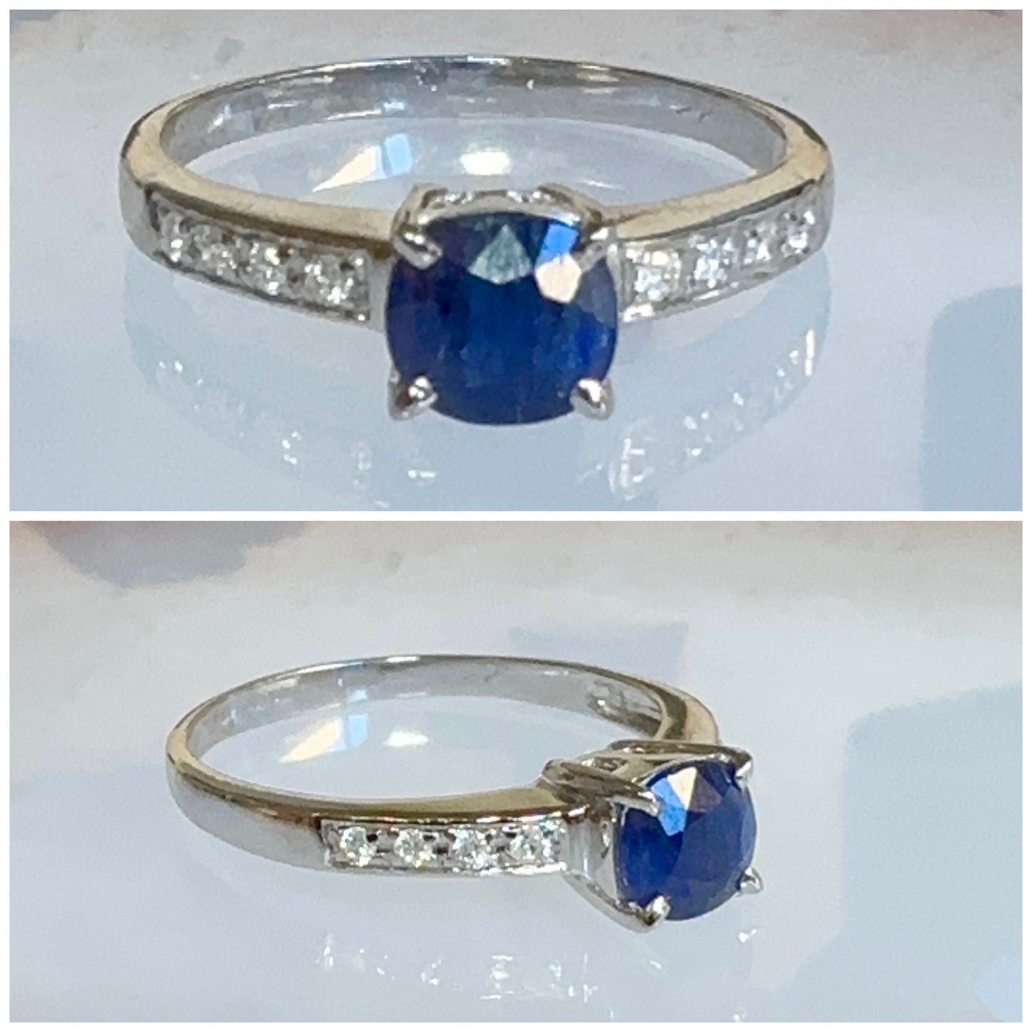 Burmese Natural Unheated Sapphire and Natural Diamonds Ring in 20K Solid White Gold